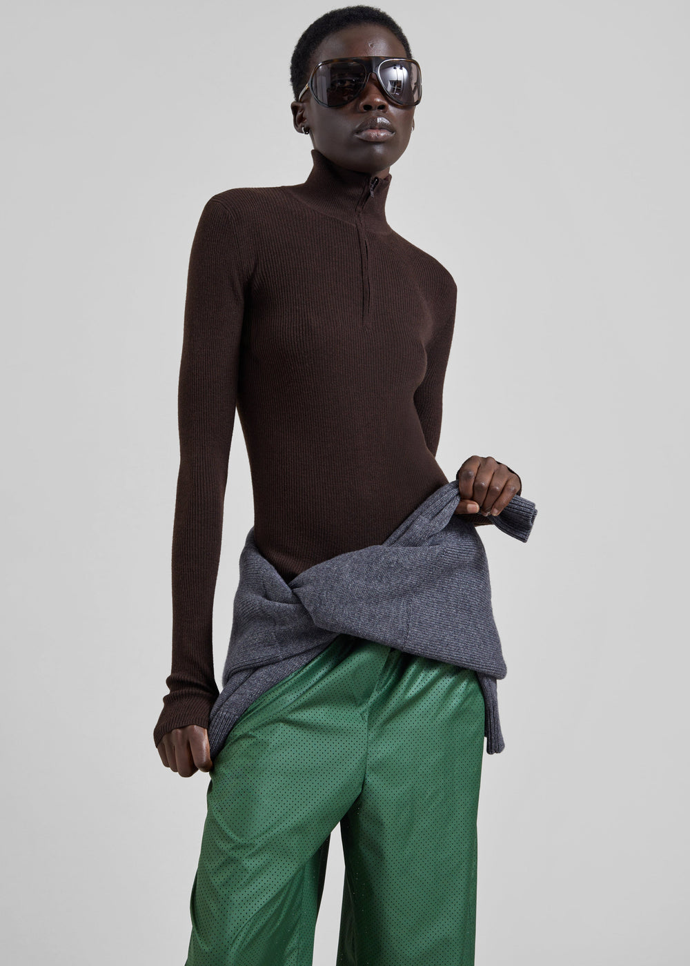 Sade Knit Zip Sweater - Brown/Burgundy - 1