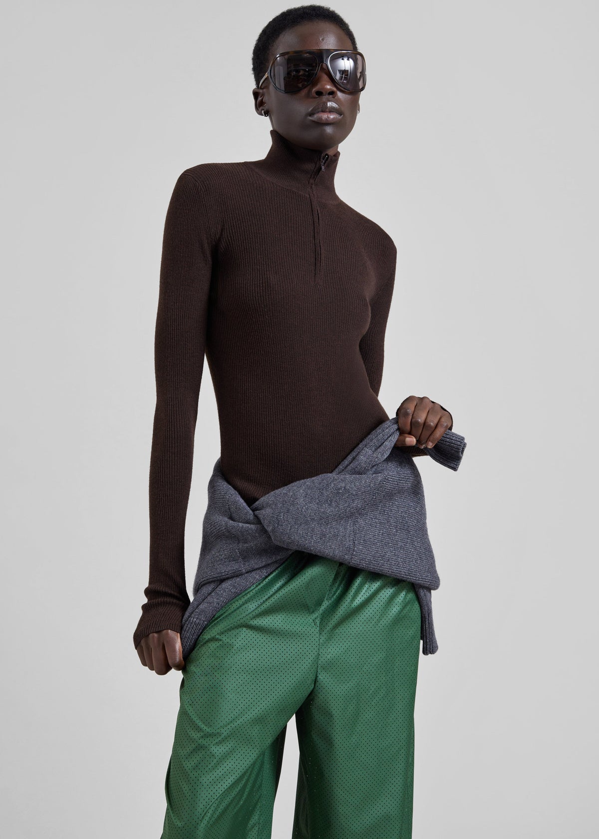 Sade Knit Zip Sweater - Brown/Burgundy - 2