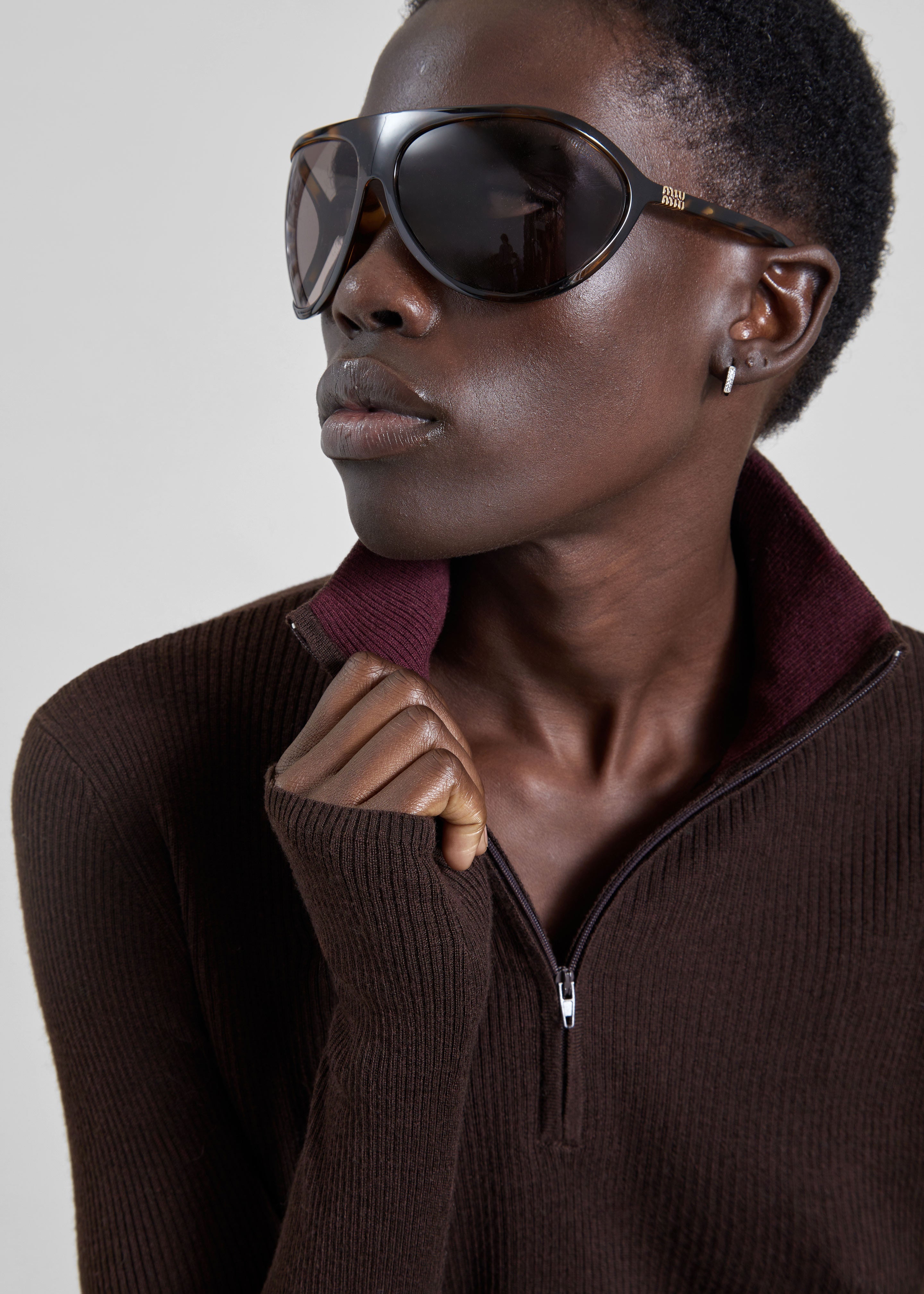 Sade Knit Zip Sweater - Brown/Burgundy - 1