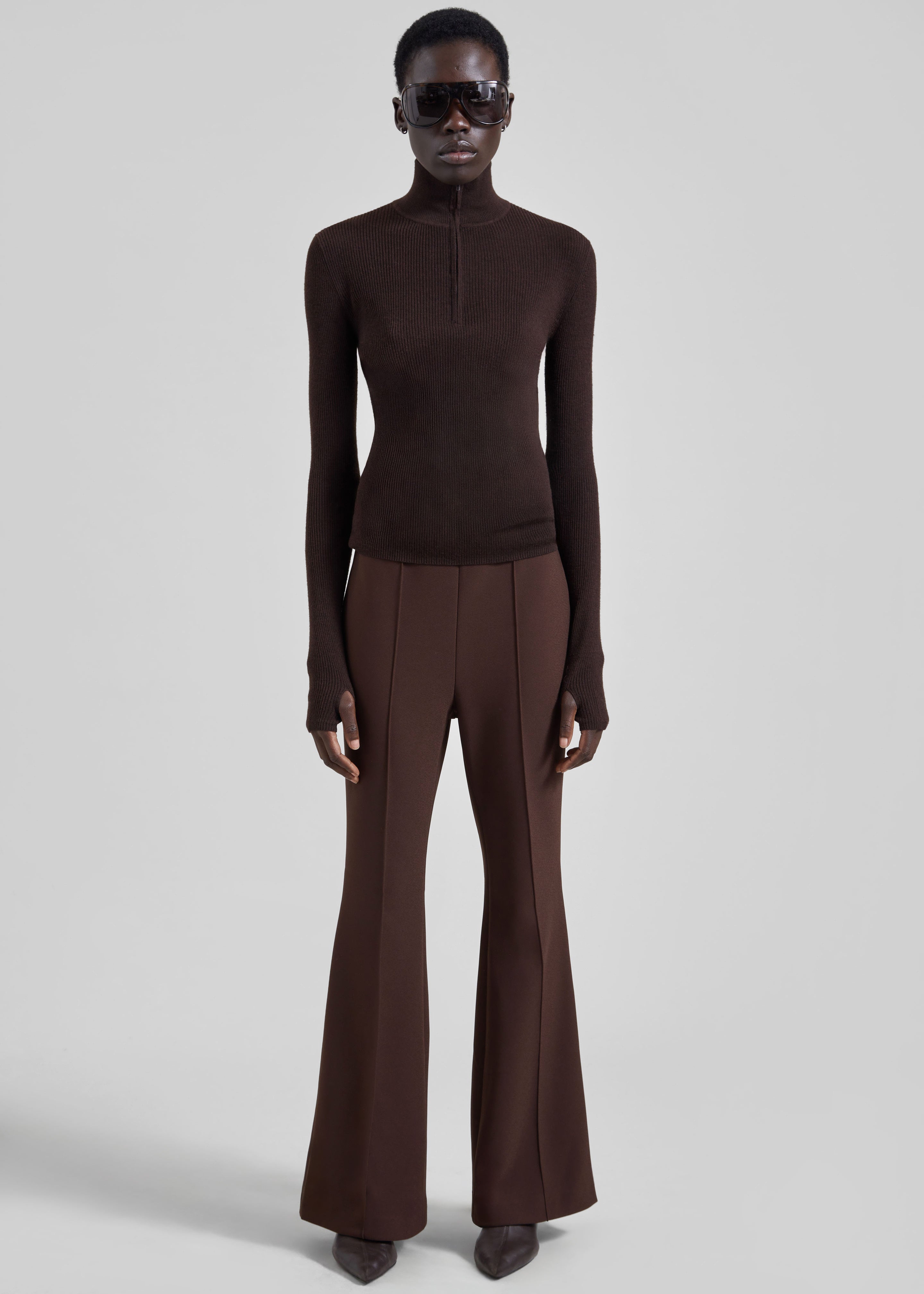 Sade Knit Zip Sweater - Brown/Burgundy - 6