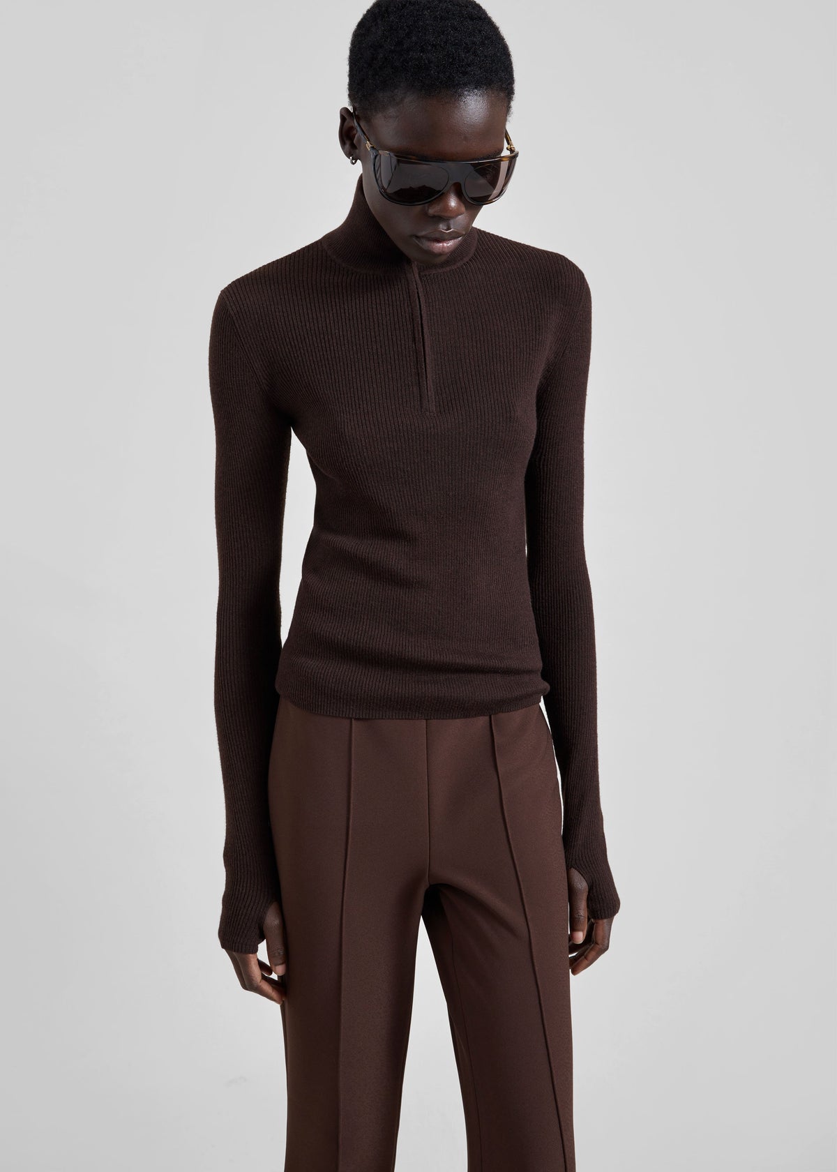 Sade Knit Zip Sweater - Brown/Burgundy - 4
