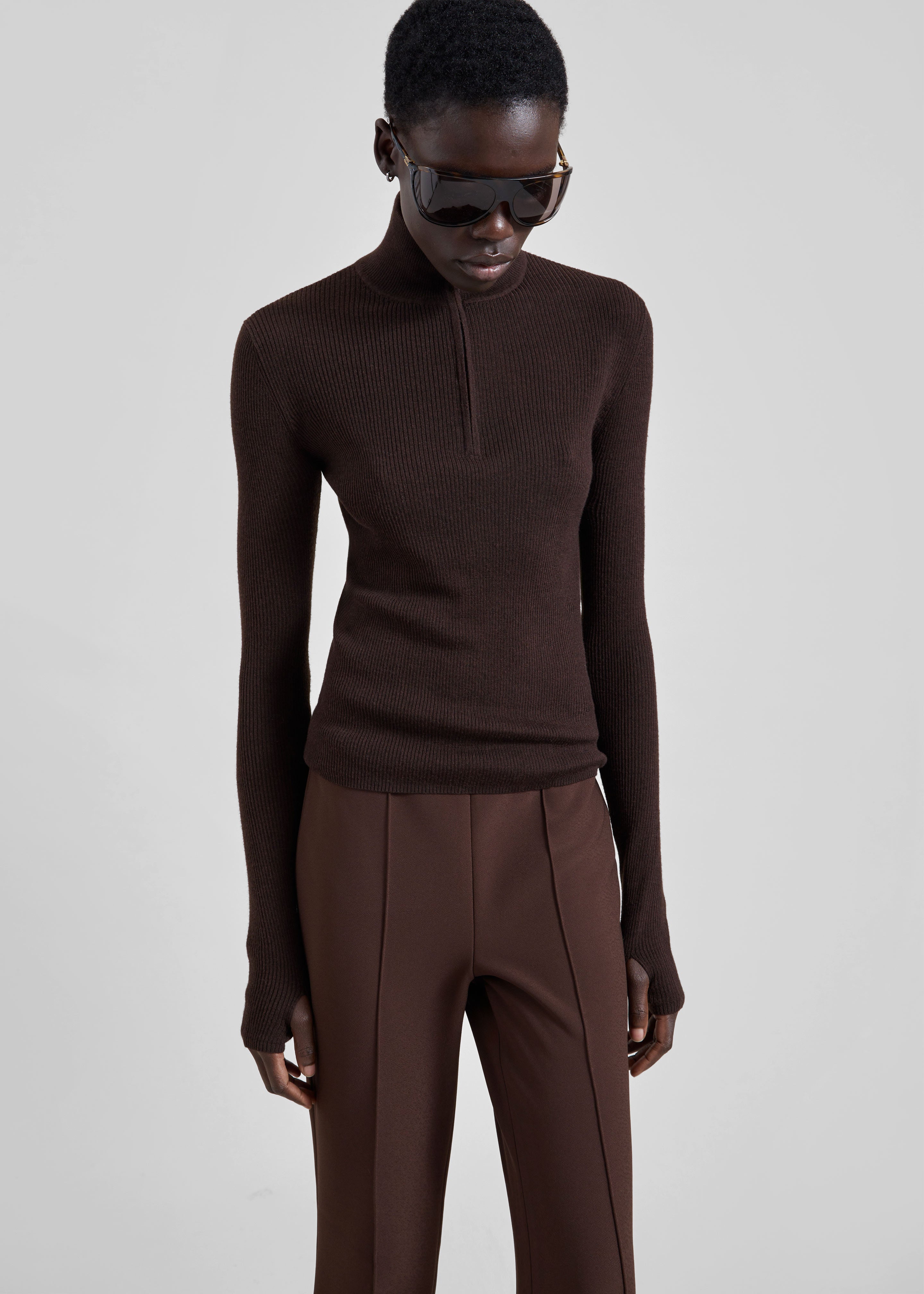 Sade Knit Zip Sweater - Brown/Burgundy - 4