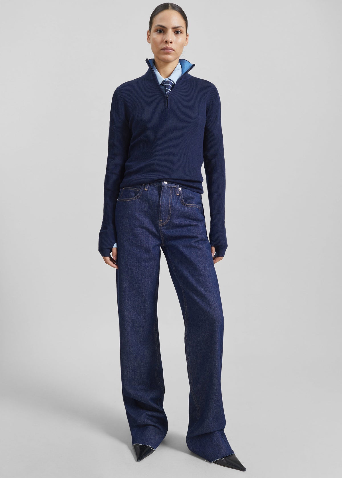 Pull Sade zippé en maille - Bleu marine foncé/Bleu clair - 4