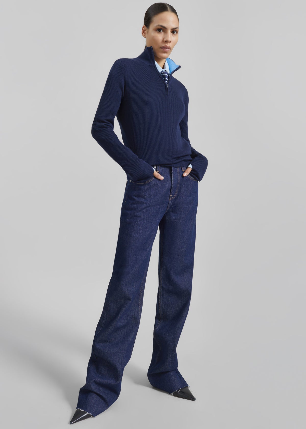 Pull Sade zippé en maille - Bleu marine foncé/Bleu clair - 2