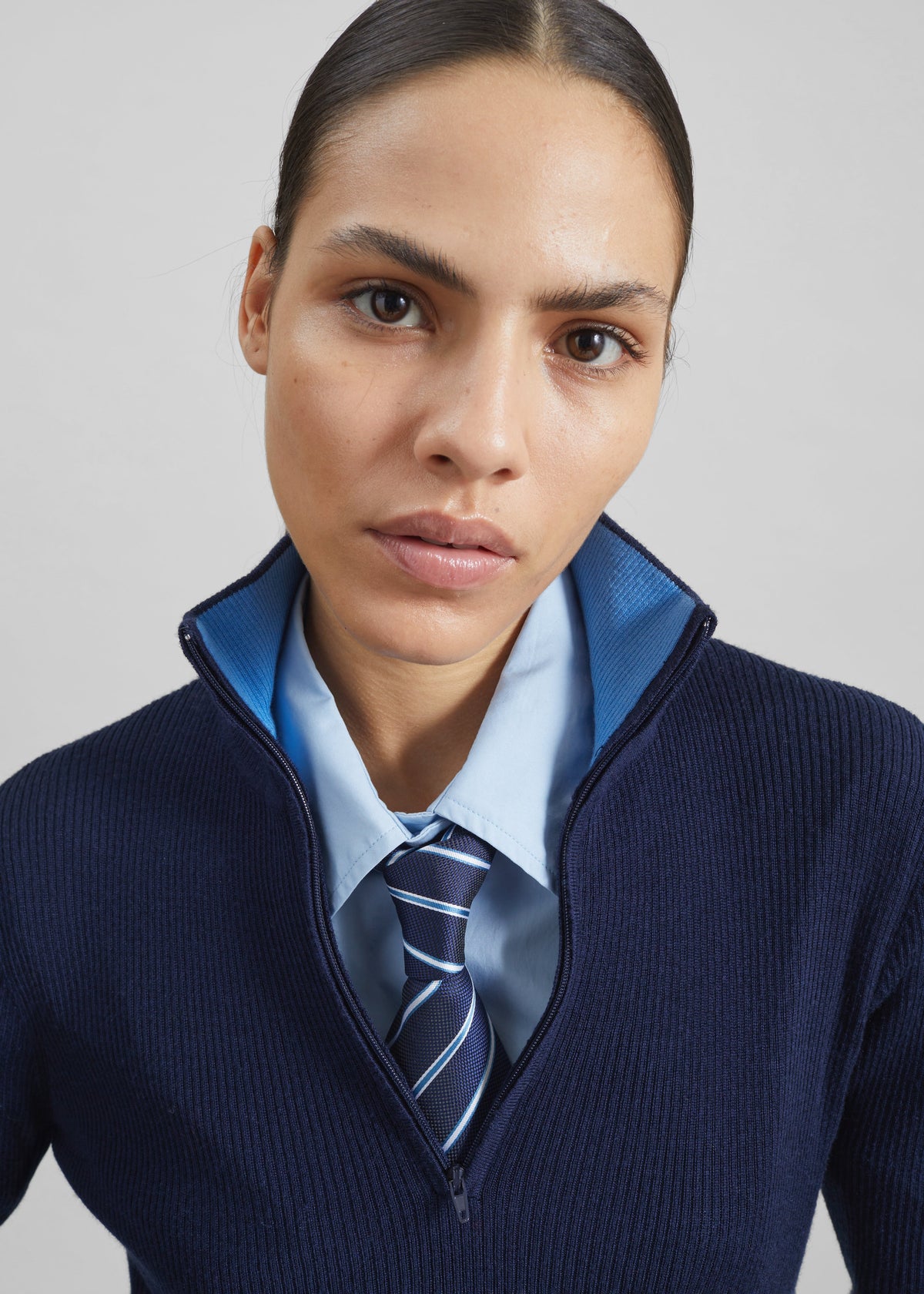 Pull Sade zippé en maille - Bleu marine foncé/Bleu clair - 3