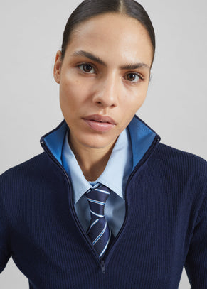 Sade Knit Zip Sweater - Dark Navy/Light Blue