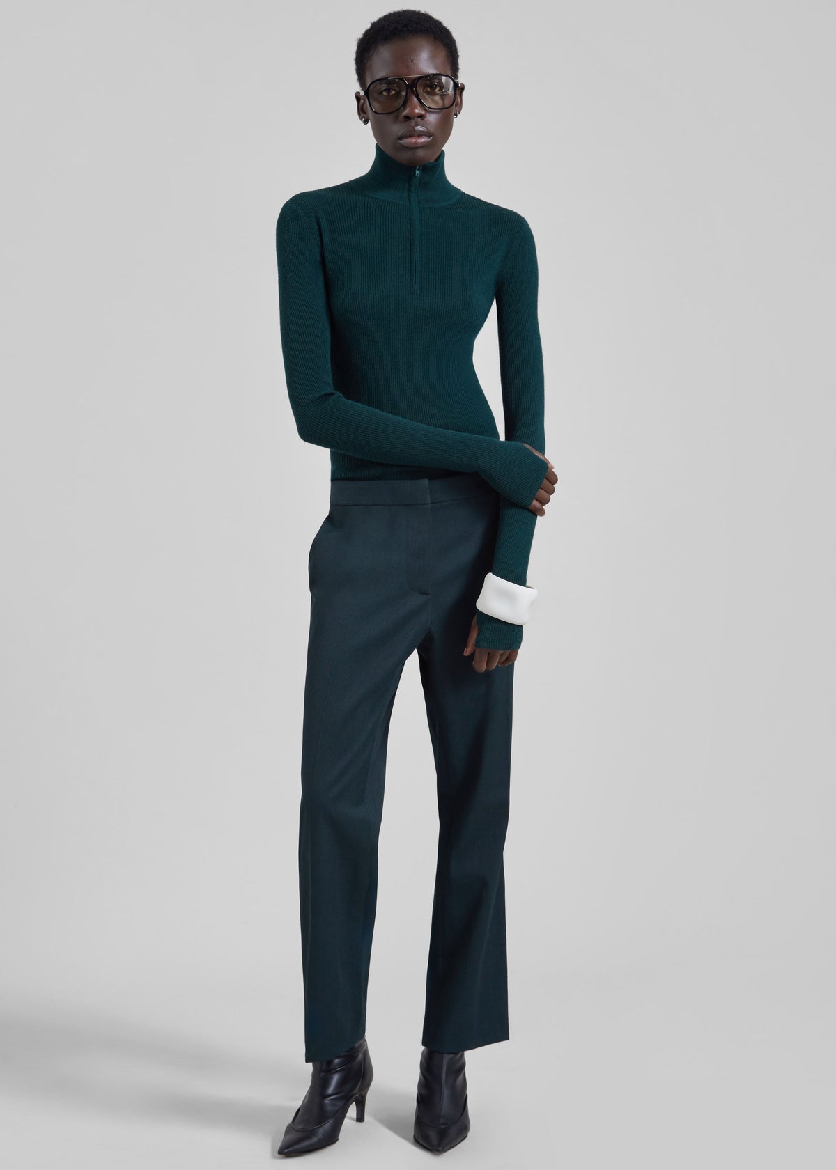 Sade Knit Zip Sweater - Forest Green