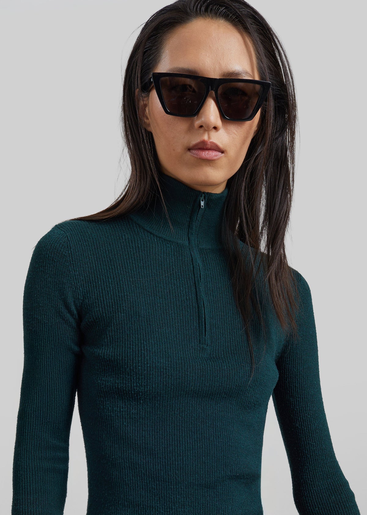 Sade Knit Zip Sweater - Forest Green