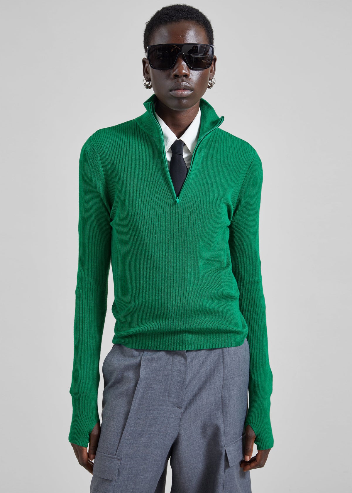 Pull Sade zippé en maille - Vert - 2