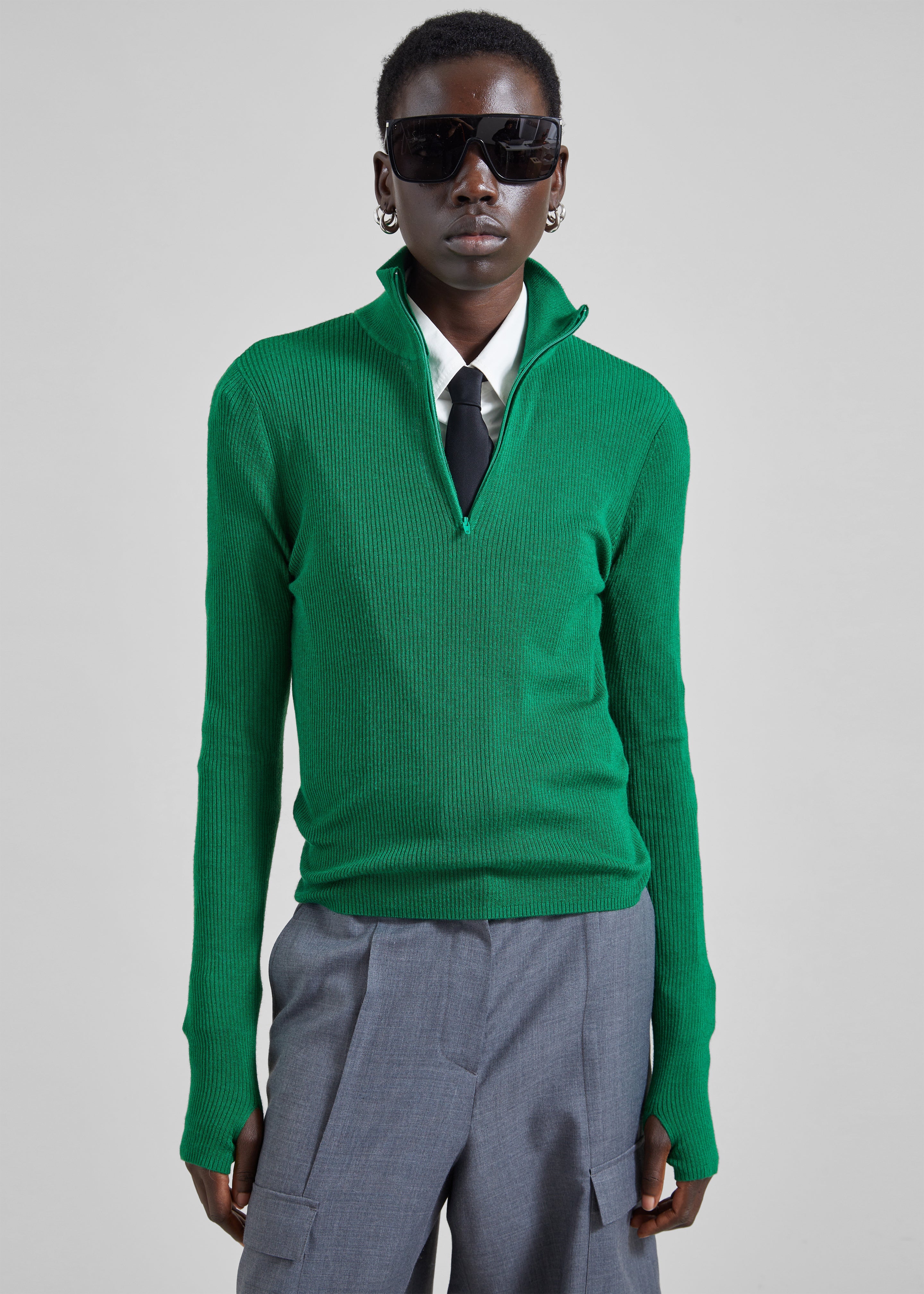 Pull Sade zippé en maille - Vert - 2
