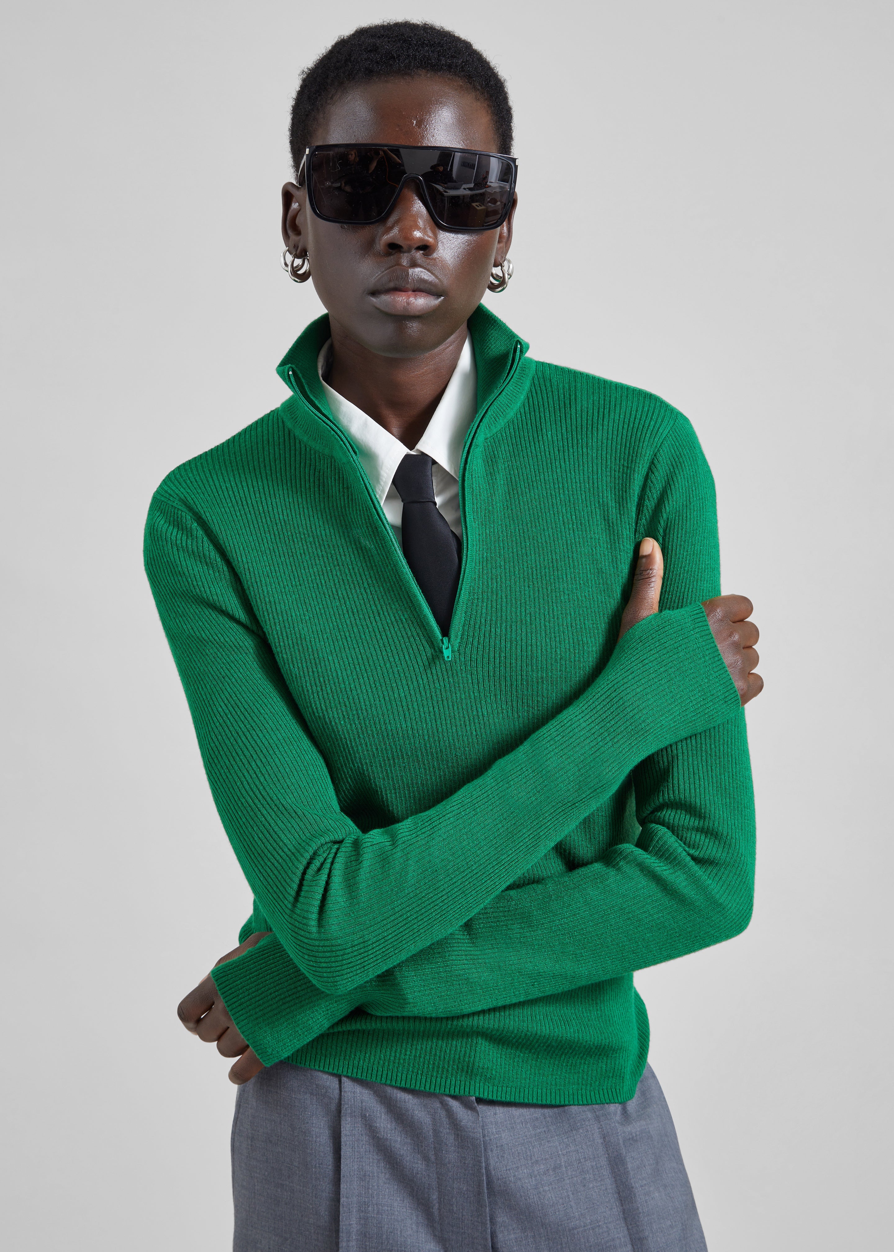 Pull Sade zippé en maille - Vert - 1