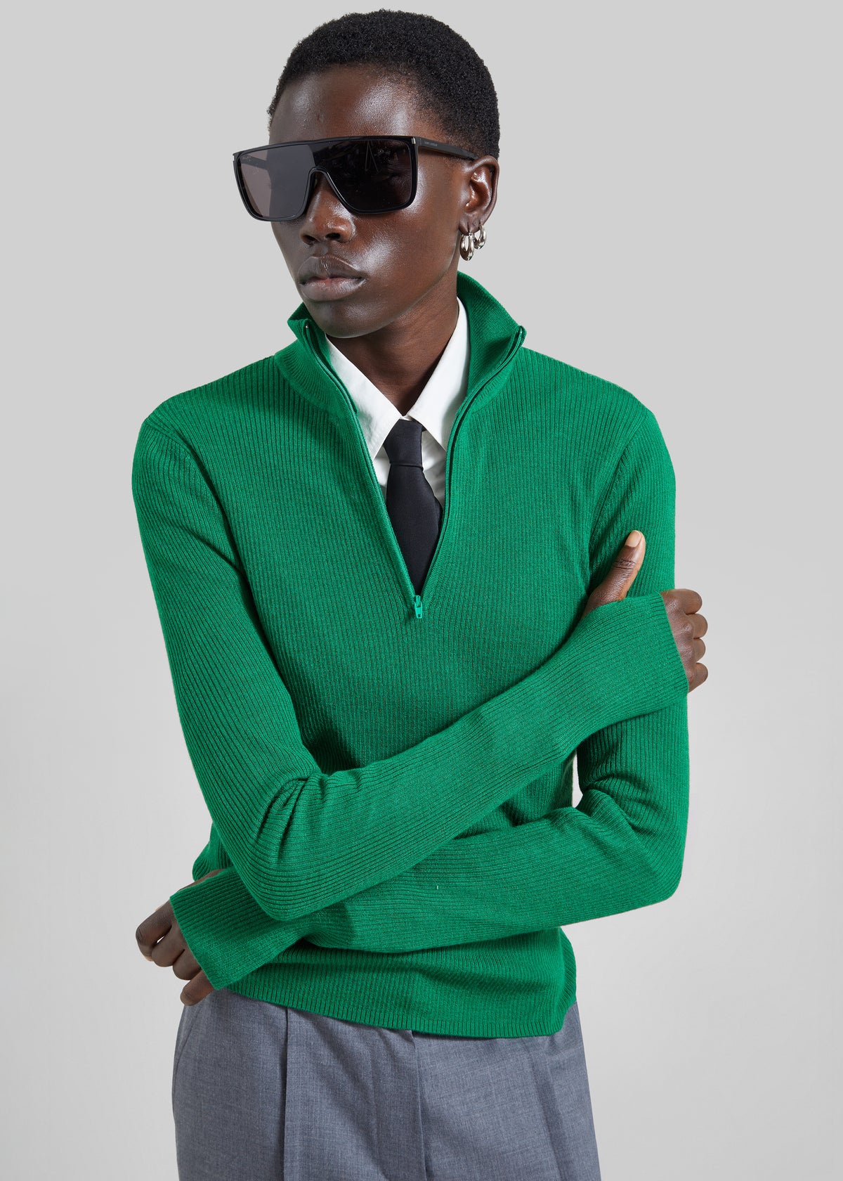 Sade Knit Zip Sweater - Green - 4