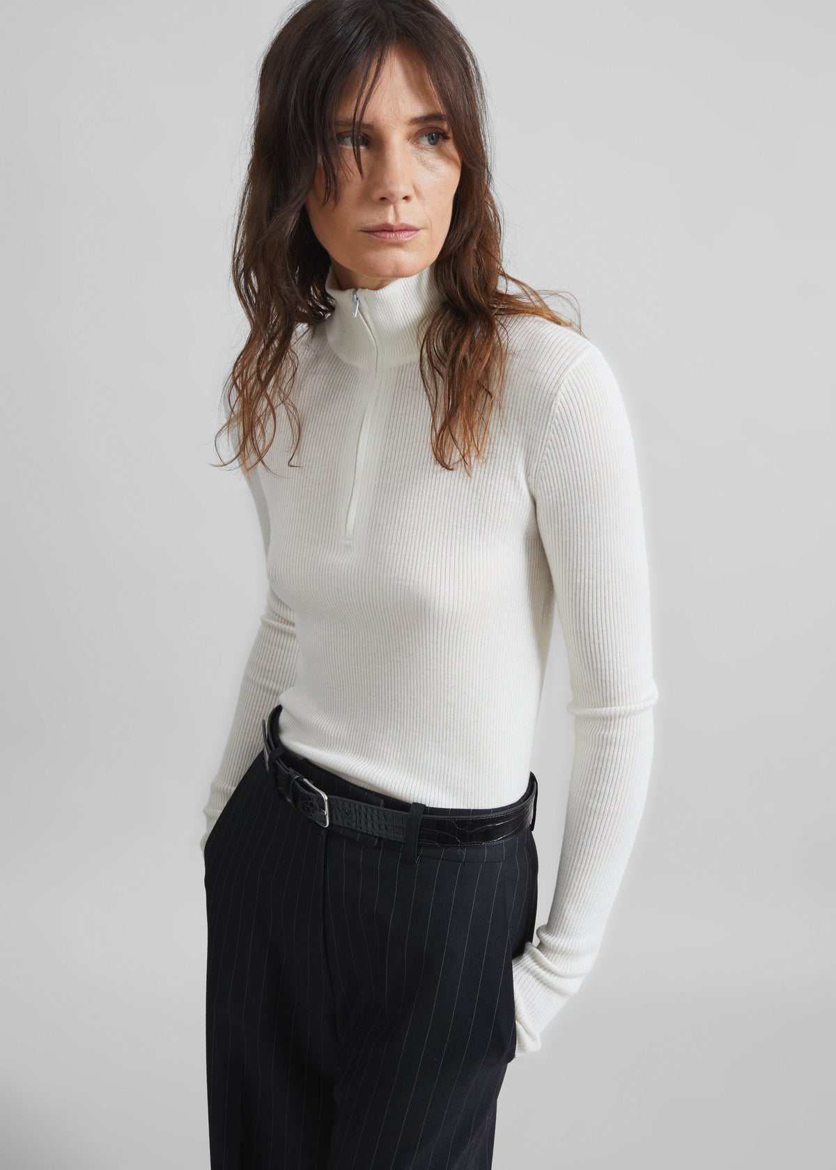 Pull Sade zippé en maille - Blanc - 4