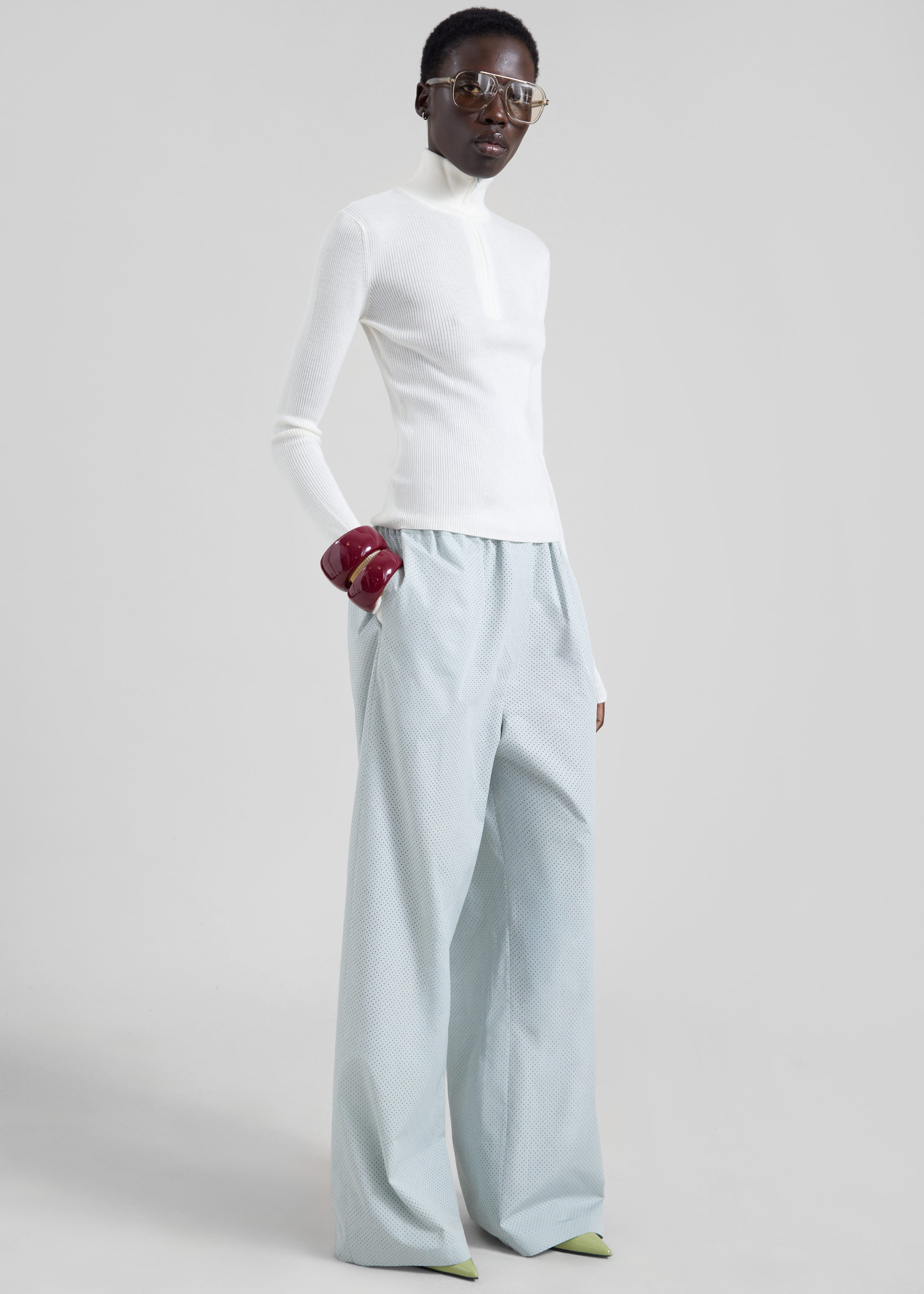 Pull Sade zippé en maille - Blanc - 6