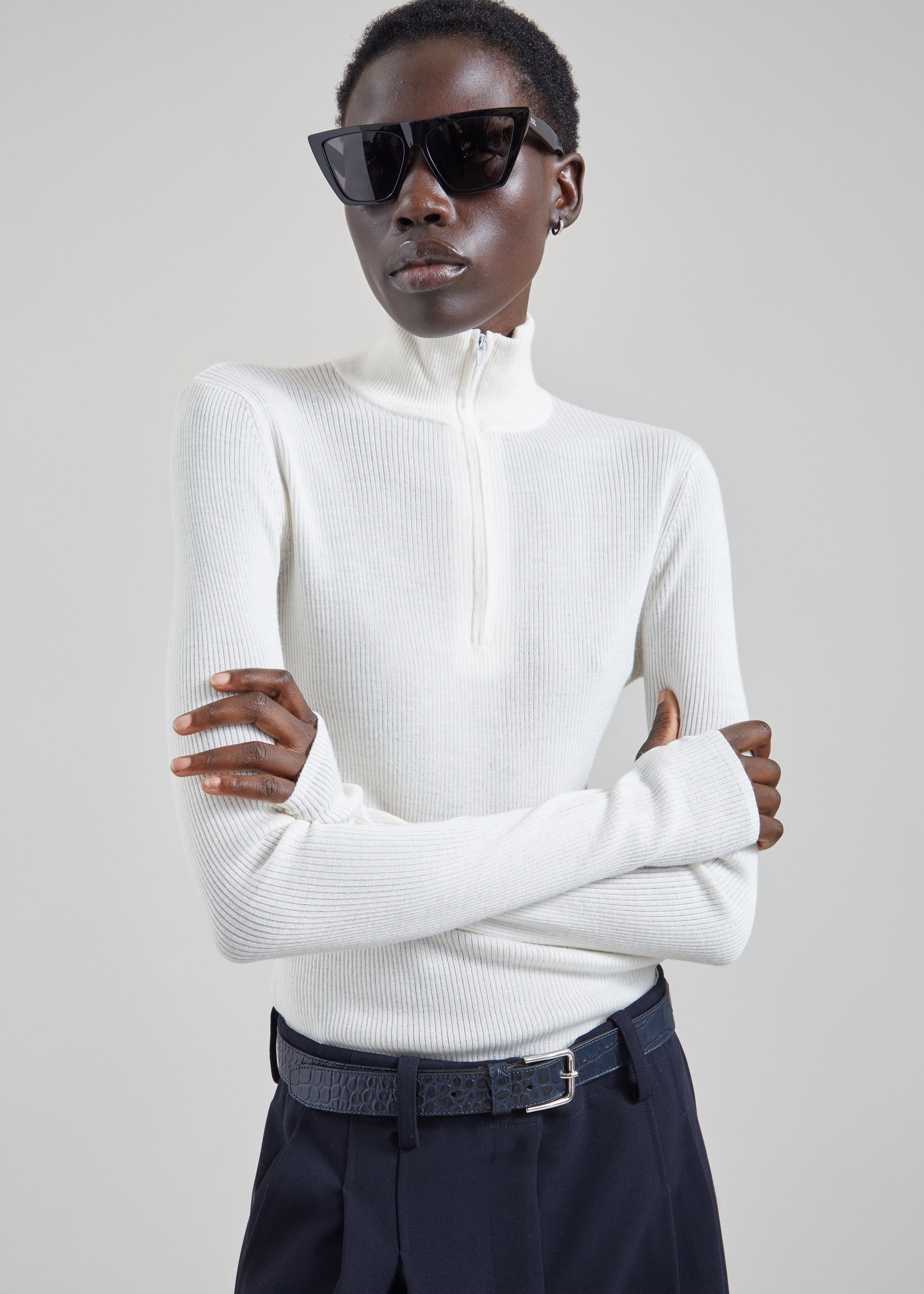 Pull Sade zippé en maille - Blanc - 1