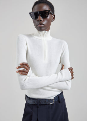 Sade Knit Zip Sweater - White