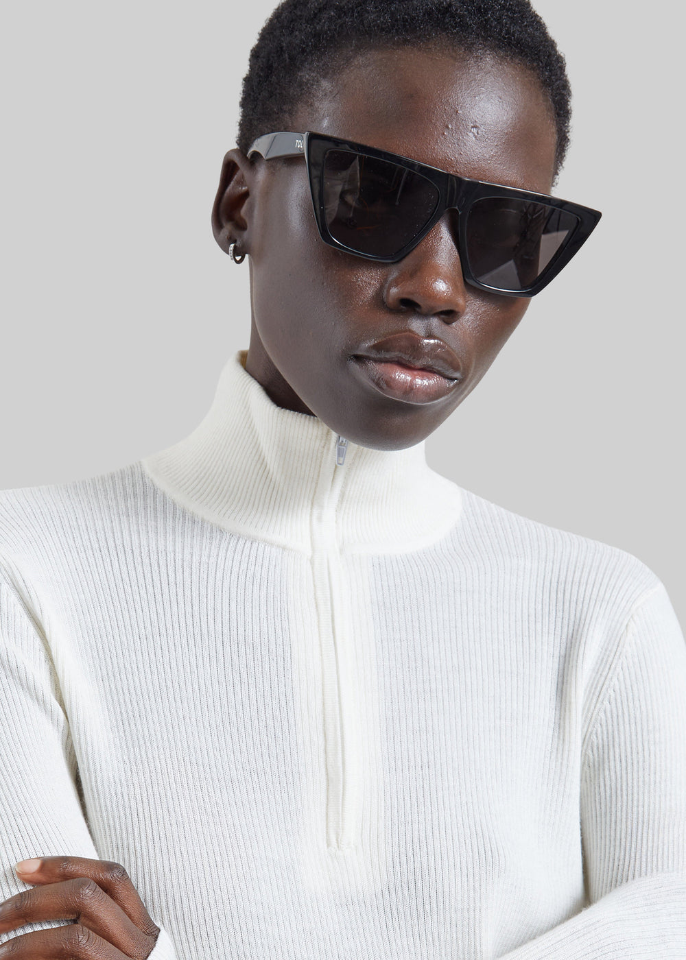 Sade Knit Zip Sweater - White