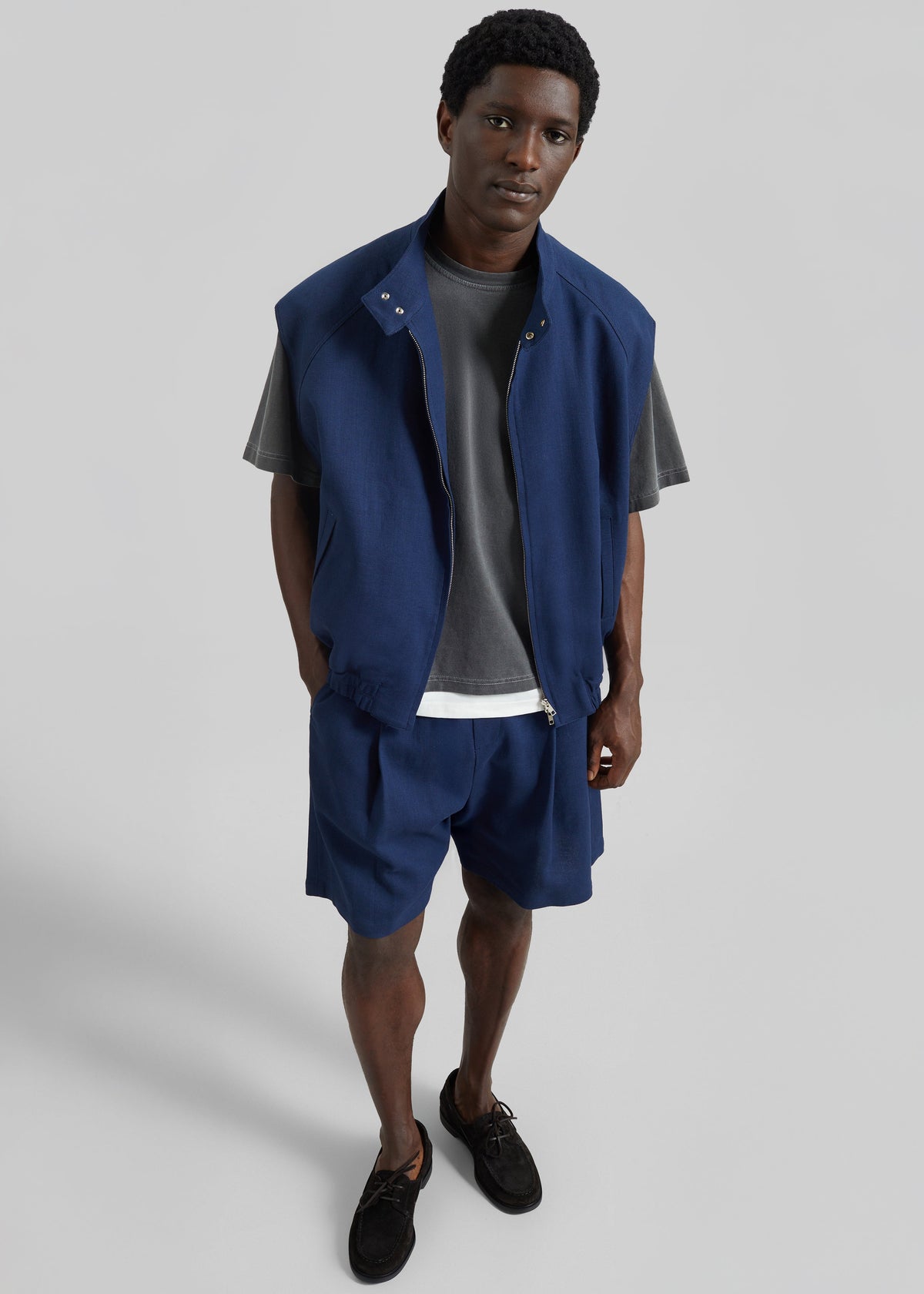 Sagres Linen Bermuda Shorts - Navy - 1