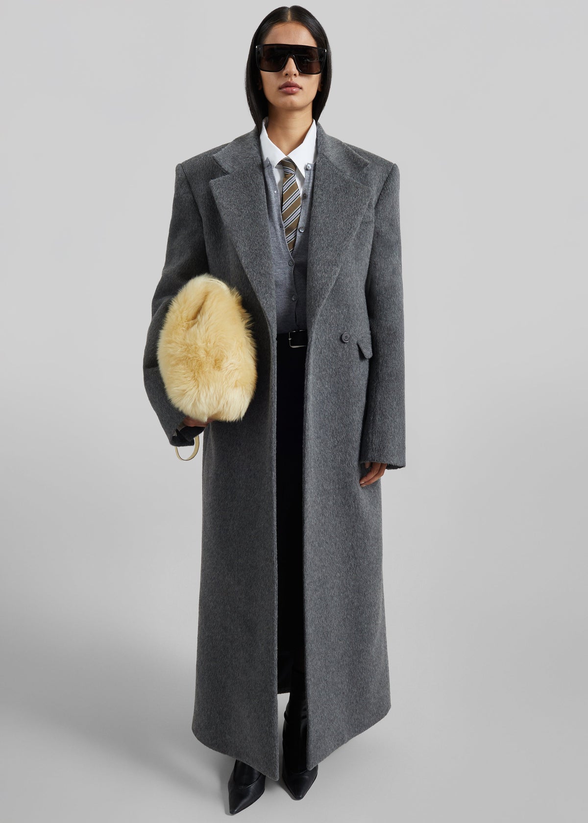 Saki Tailored Long Coat - Grey Melange