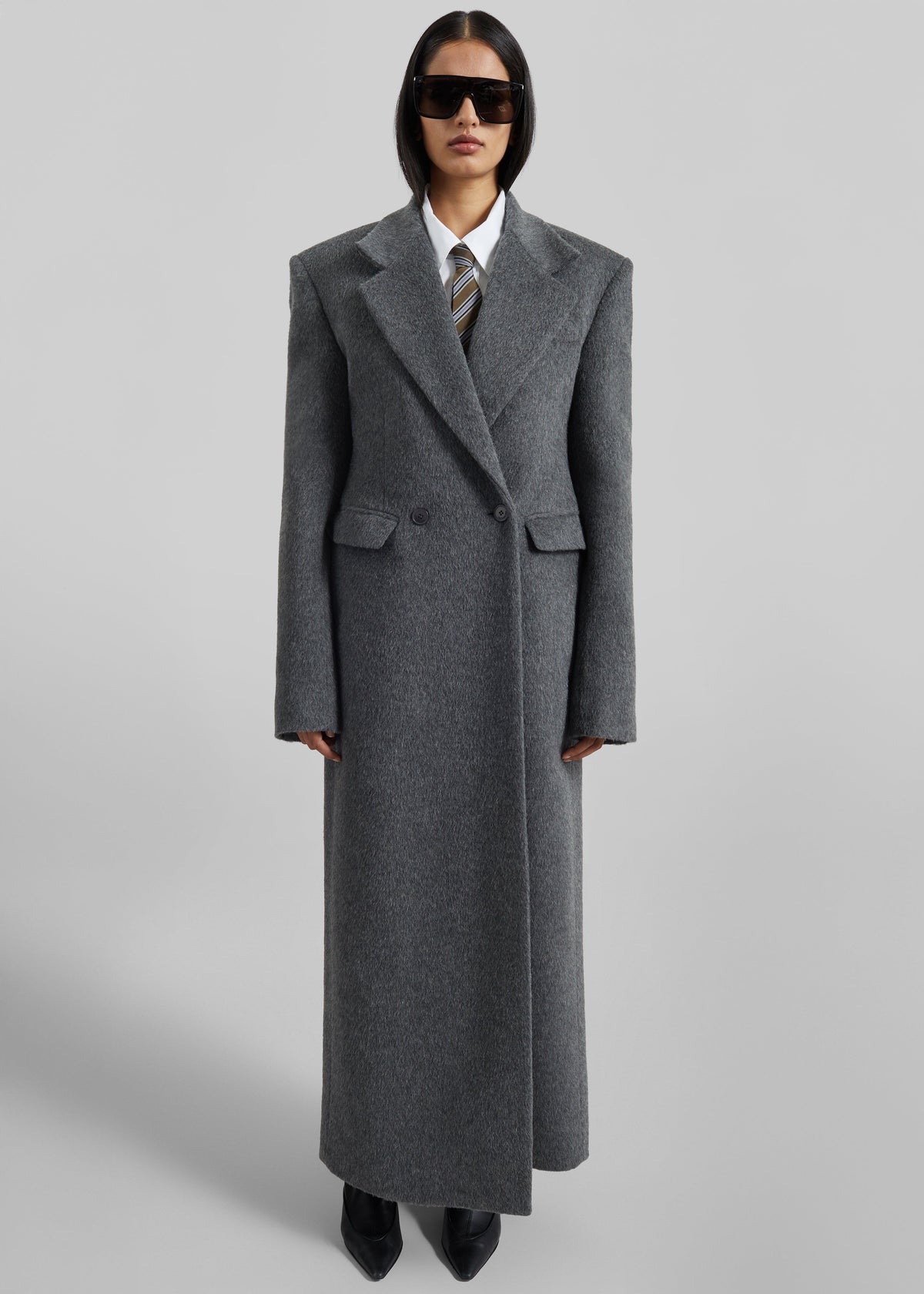 Saki Tailored Long Coat - Grey Melange