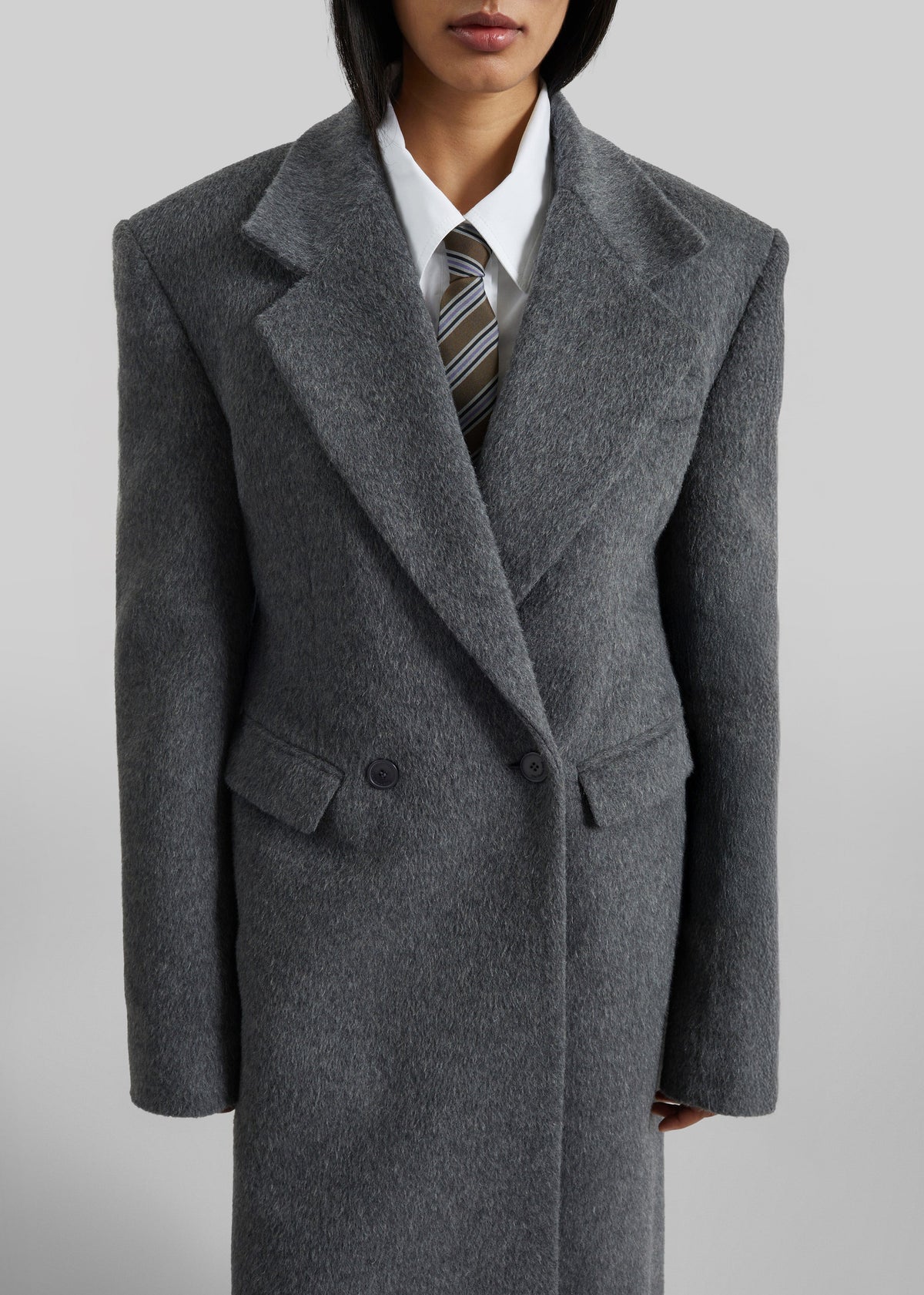 Saki Tailored Long Coat - Grey Melange