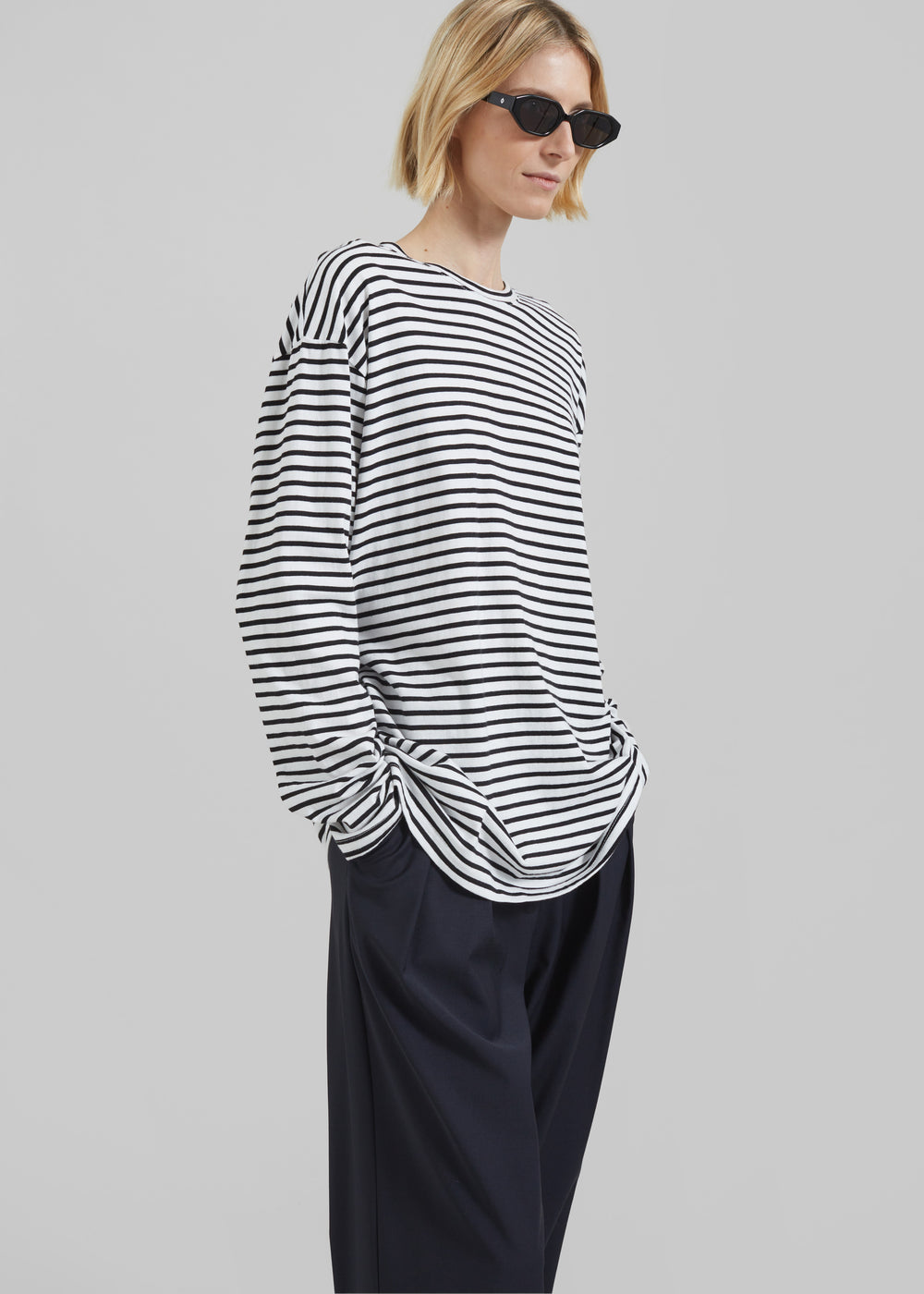 Salome Long Sleeve Tee - White/Black Stripe - 1