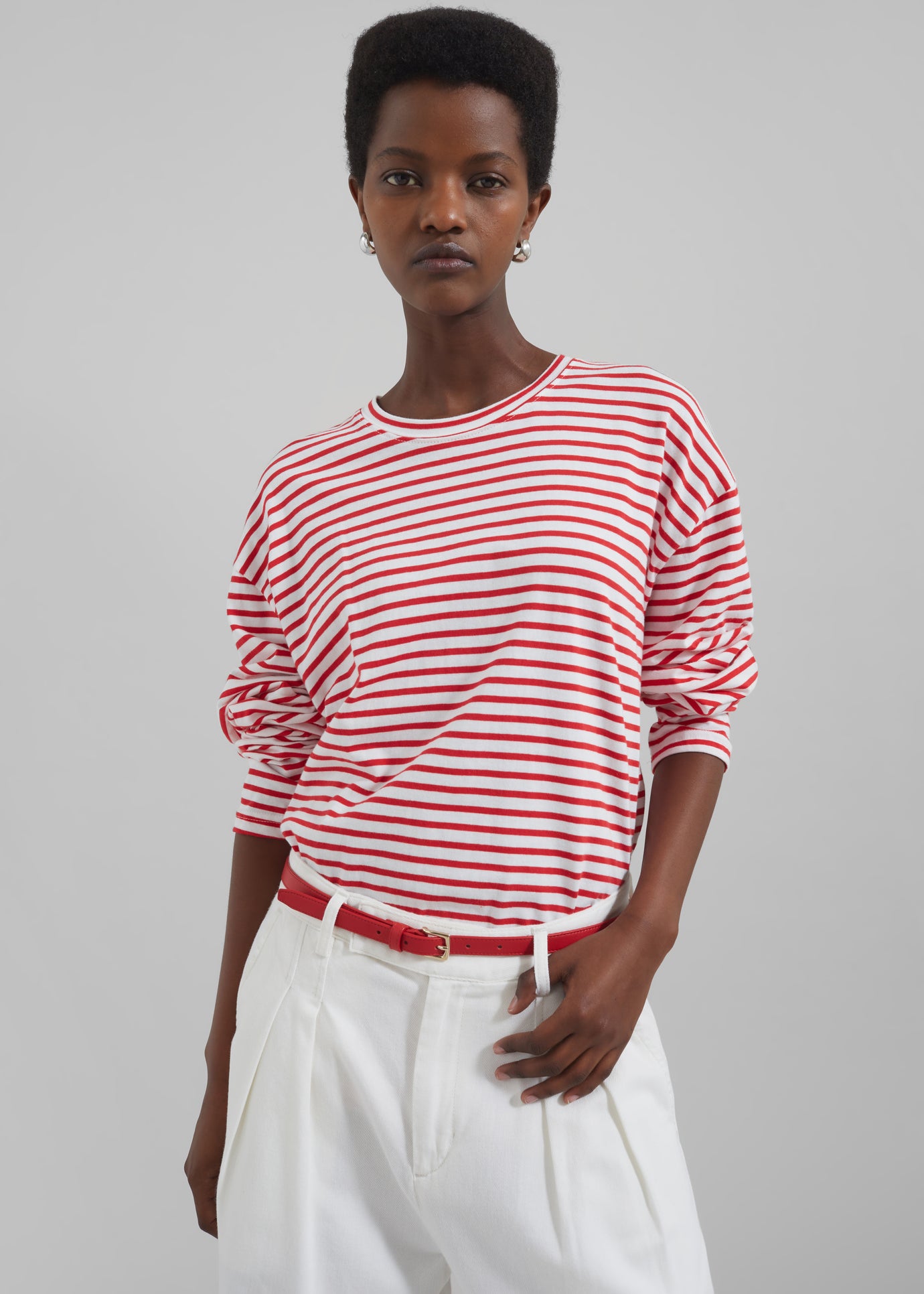 Salome Long Sleeve Tee - White/Red Stripe - 1