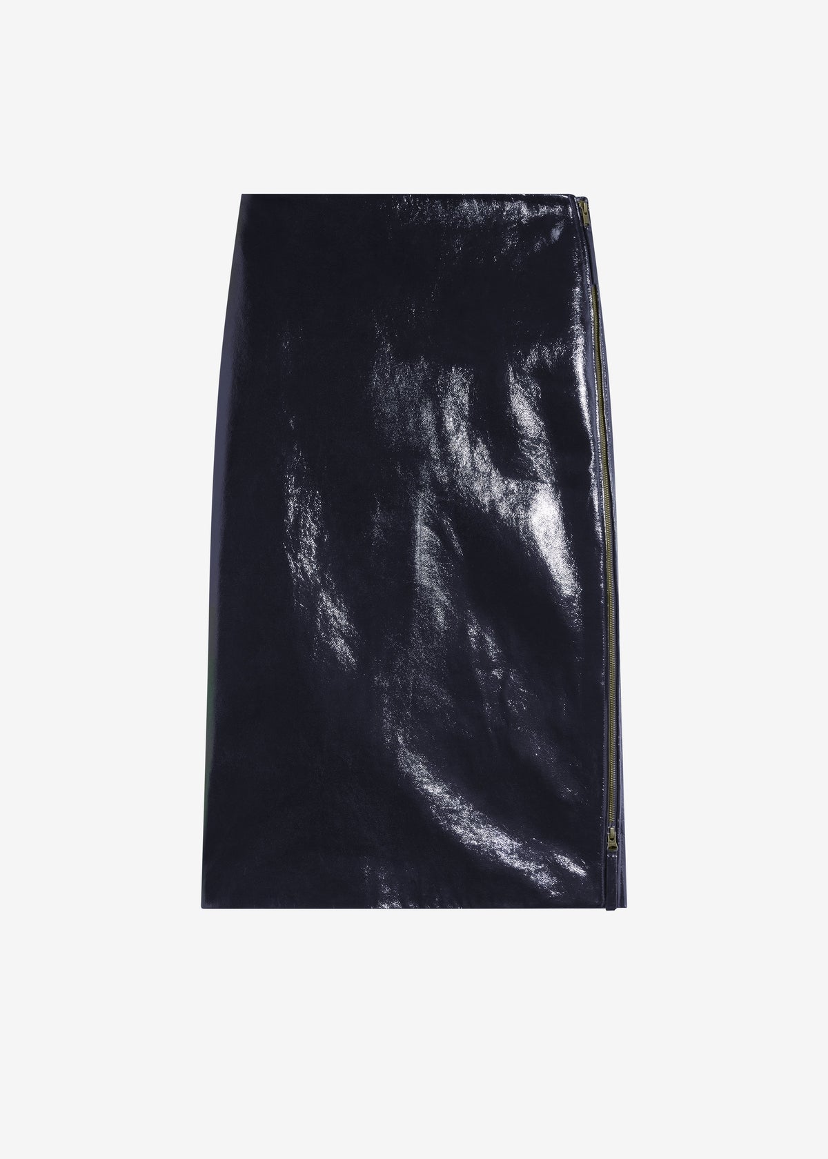 Samantha Crackled Faux Leather Zip Skirt - Dark Navy