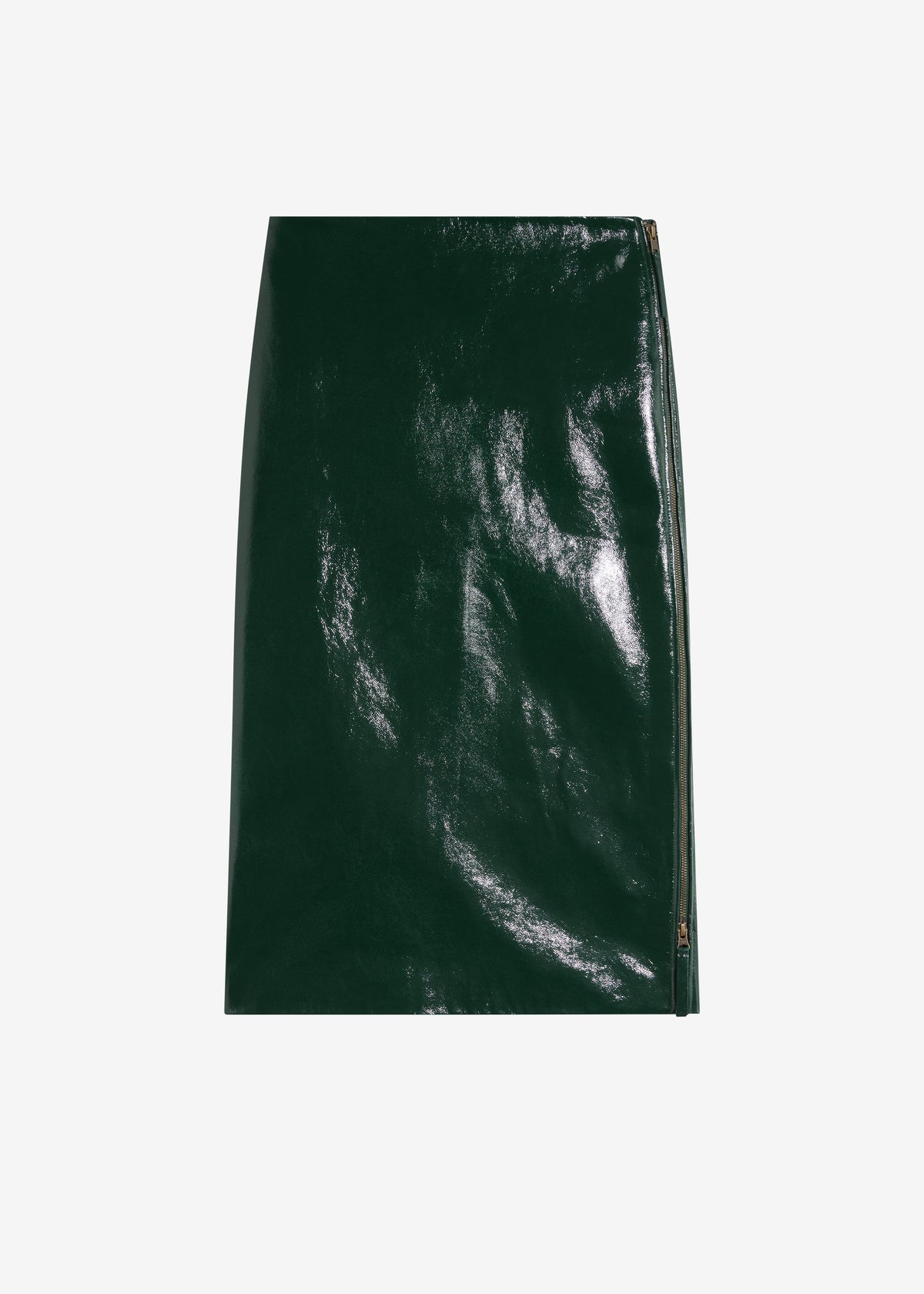 Samantha Crackled Faux Leather Zip Skirt - Green