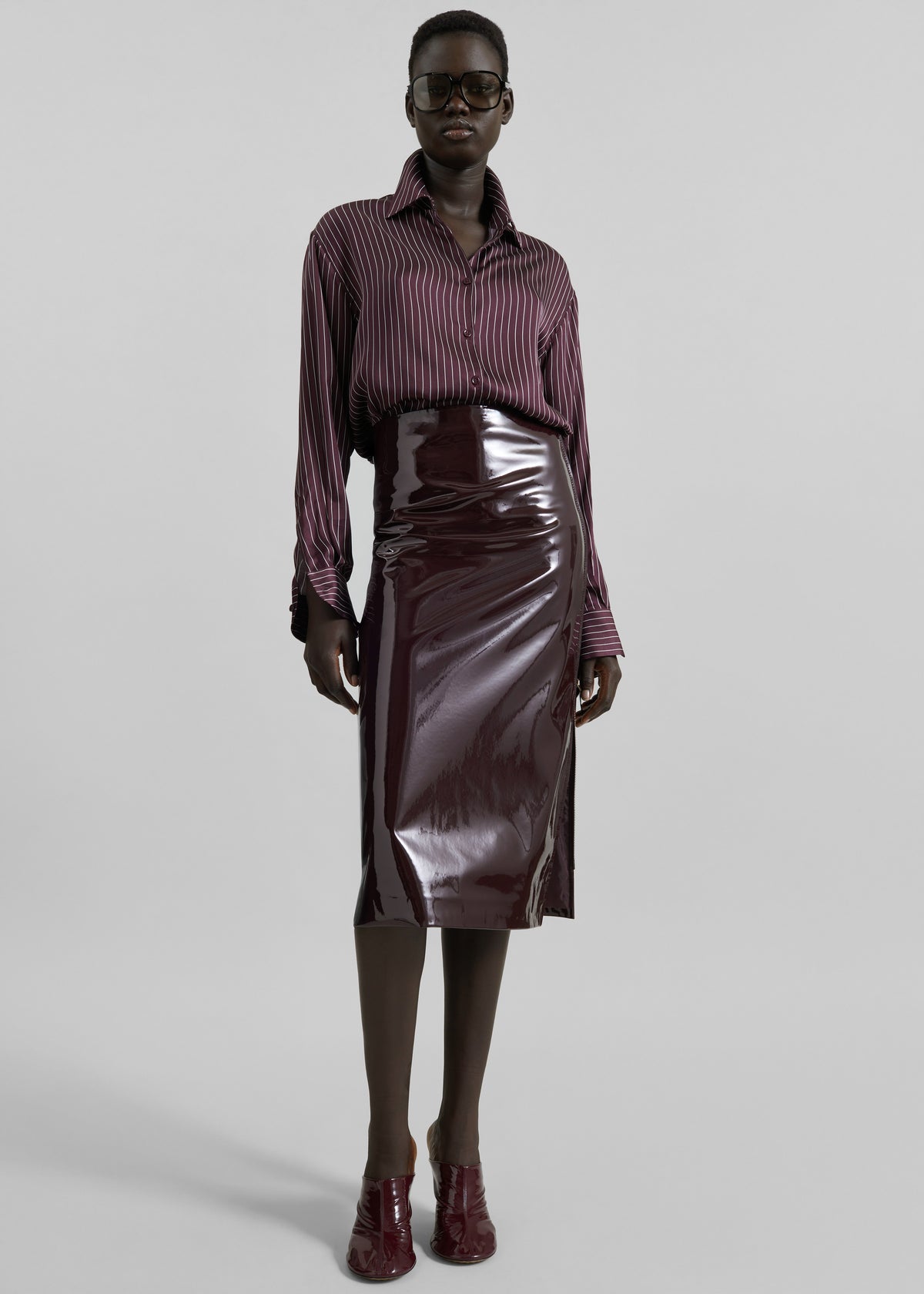 Samantha Patent Zip Skirt - Burgundy - 7
