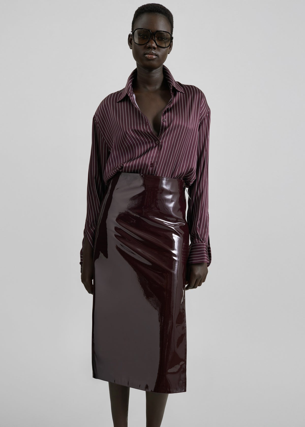 Samantha Patent Zip Skirt - Burgundy - 8