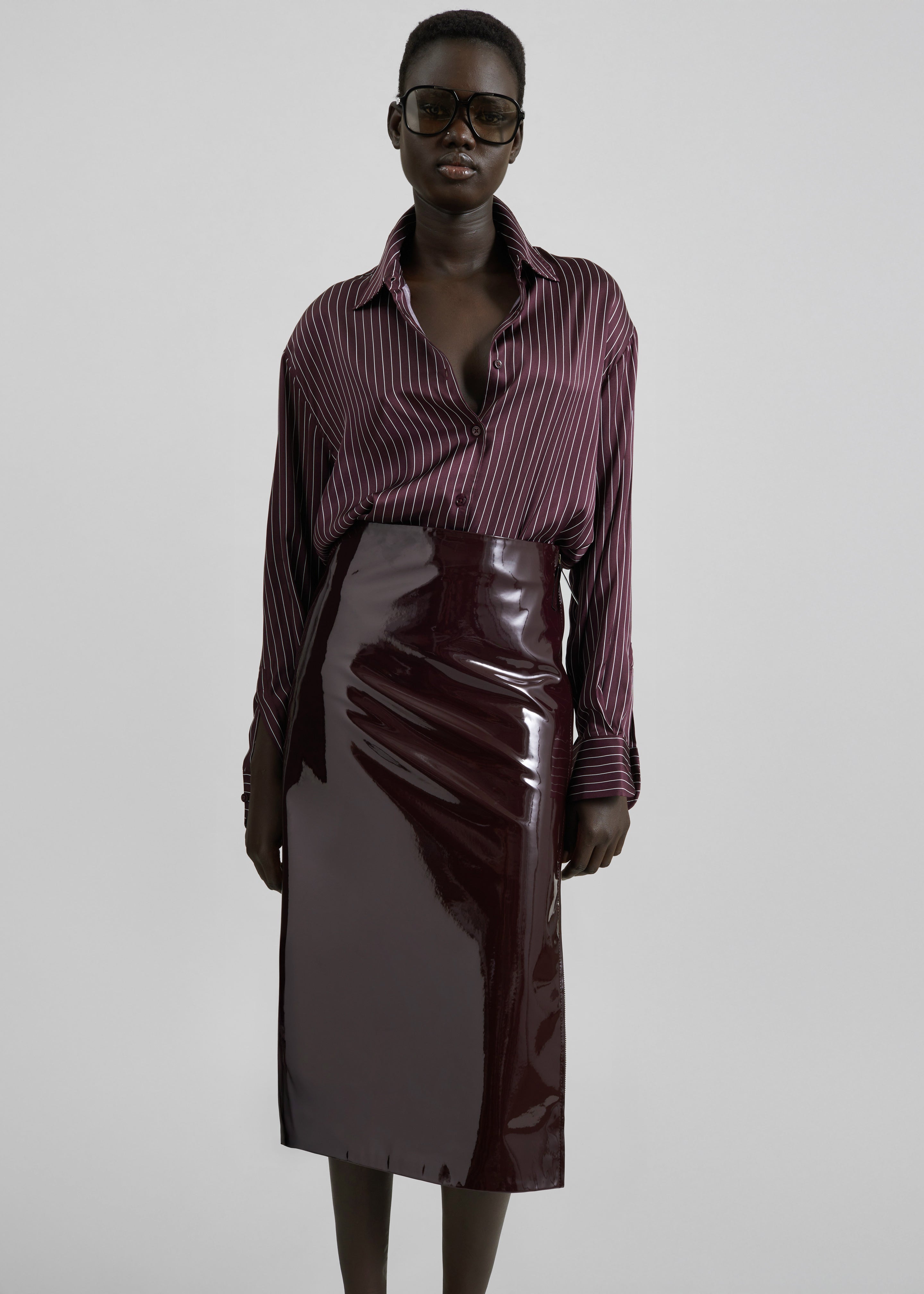 Samantha Patent Zip Skirt - Burgundy - 8