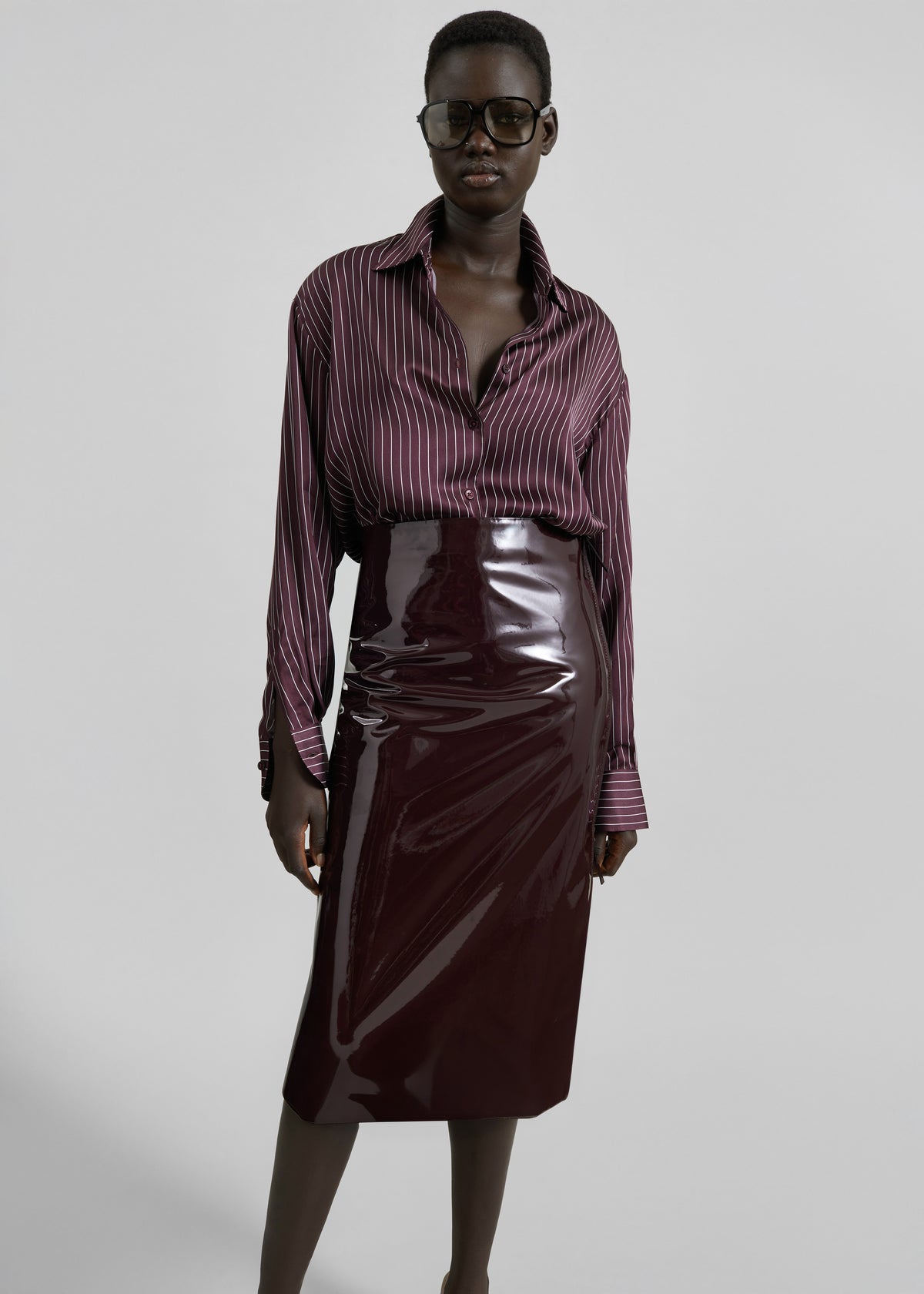 Samantha Patent Zip Skirt - Burgundy - 10