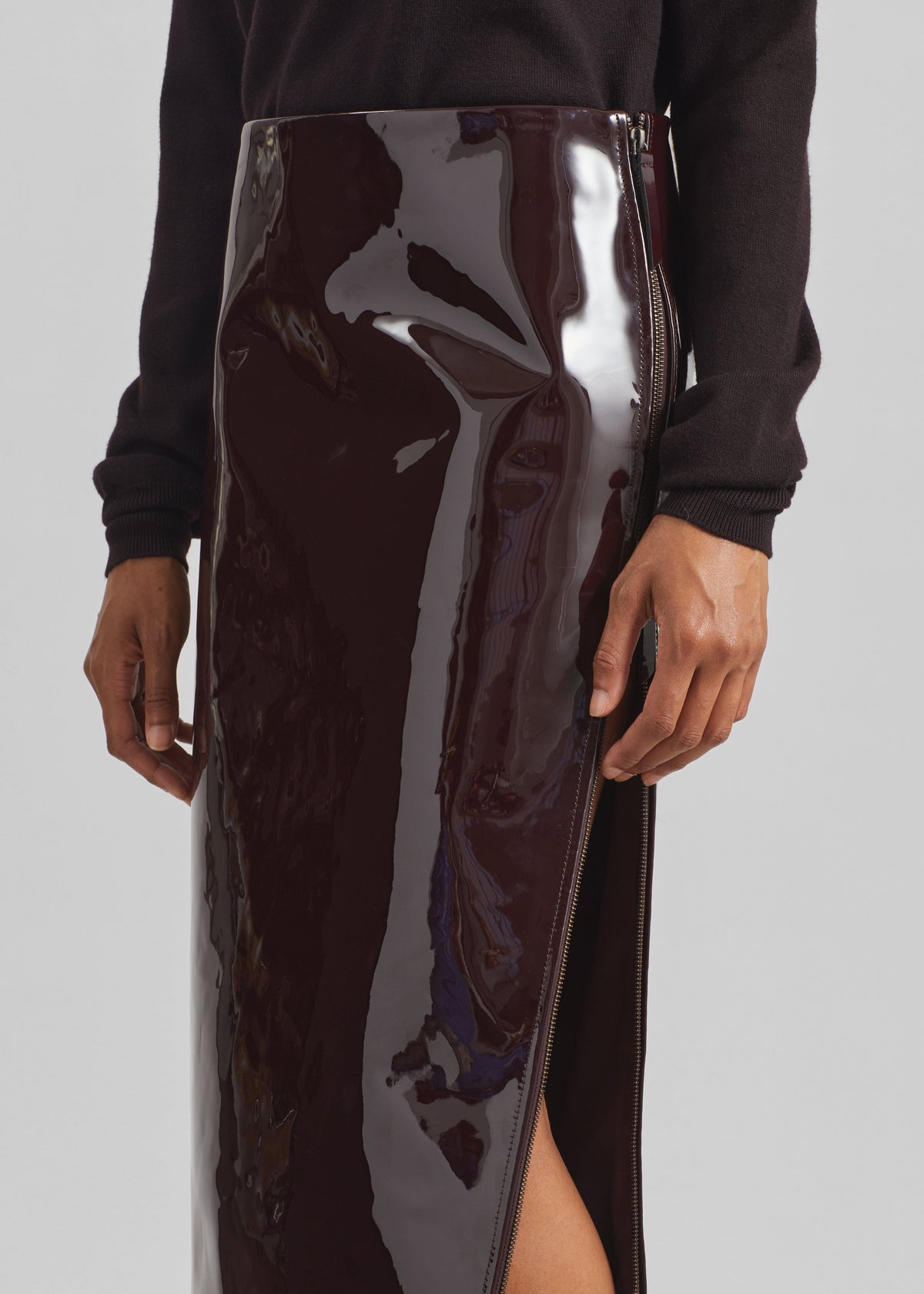 Samantha Patent Zip Skirt - Burgundy - 6