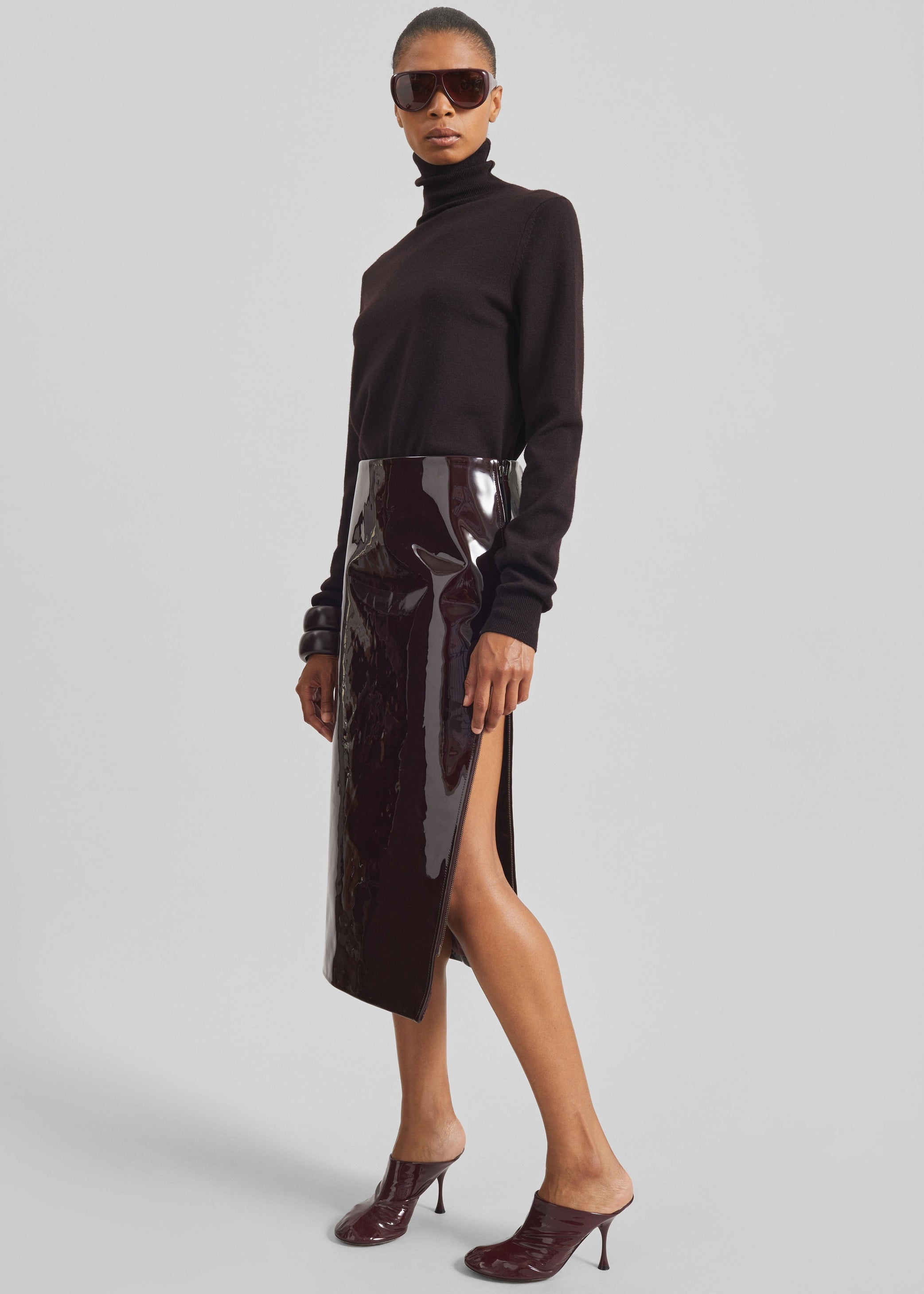 Shop the look image for Samantha Patent Zip Skirt - Burgundy