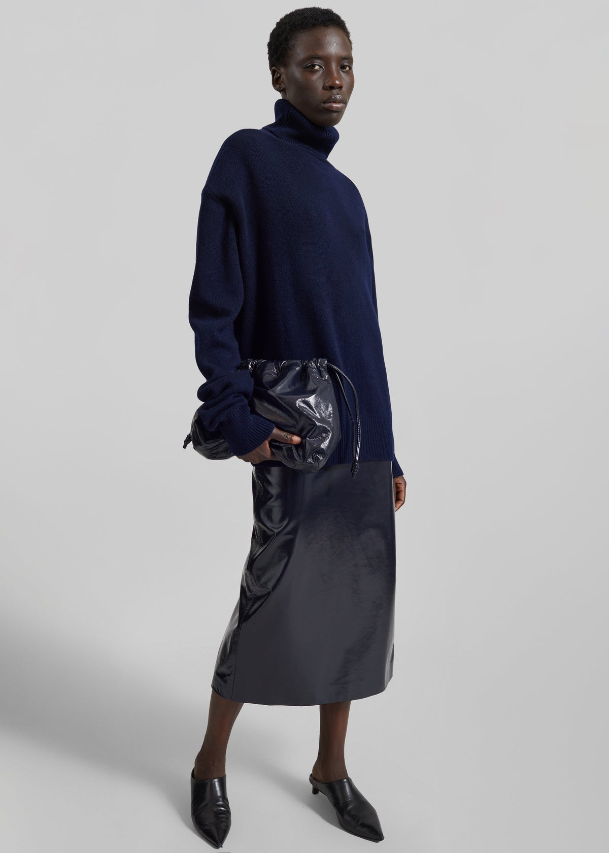 Samantha Crackled Faux Leather Zip Skirt - Dark Navy