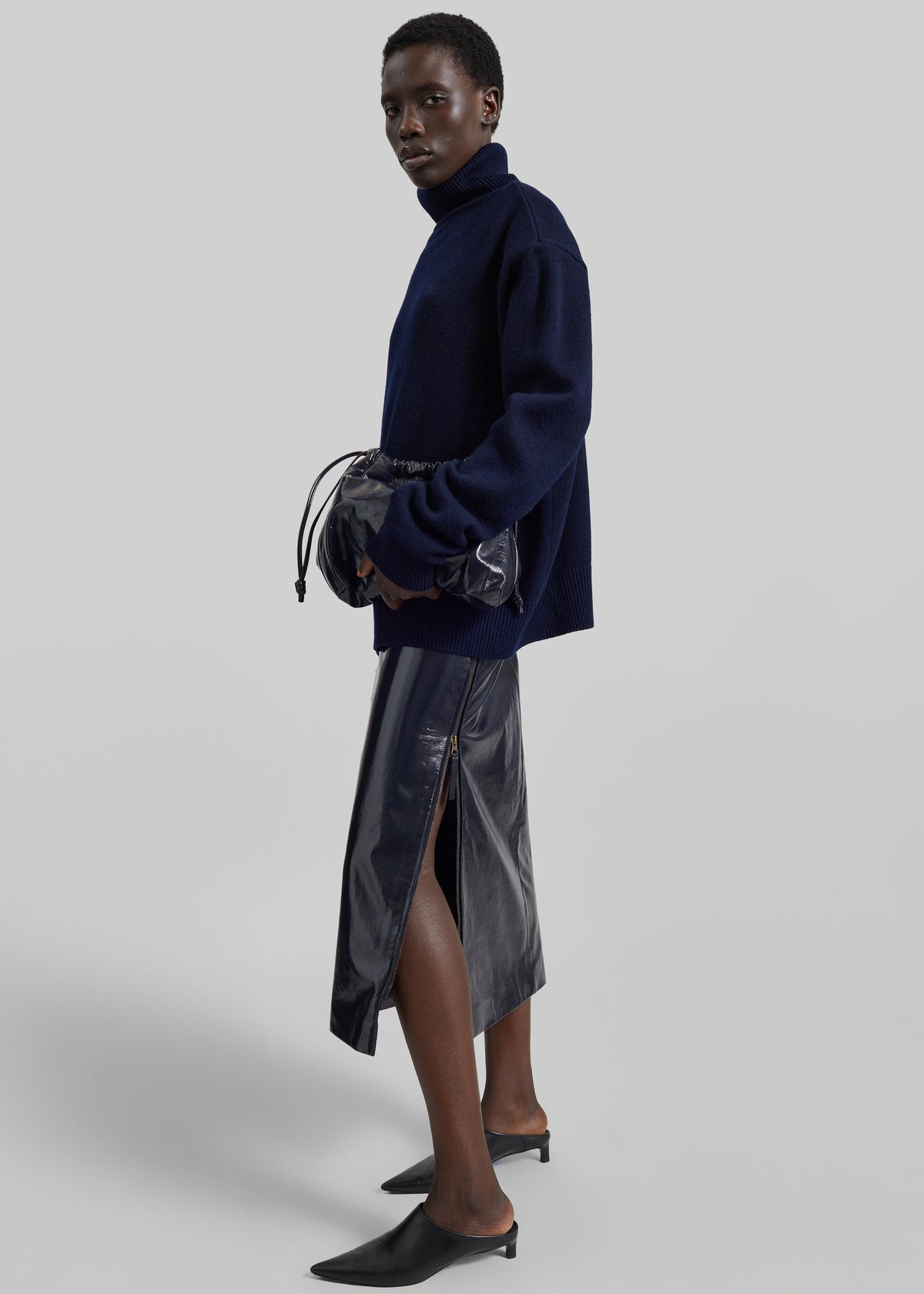 Samantha Crackled Faux Leather Zip Skirt - Dark Navy