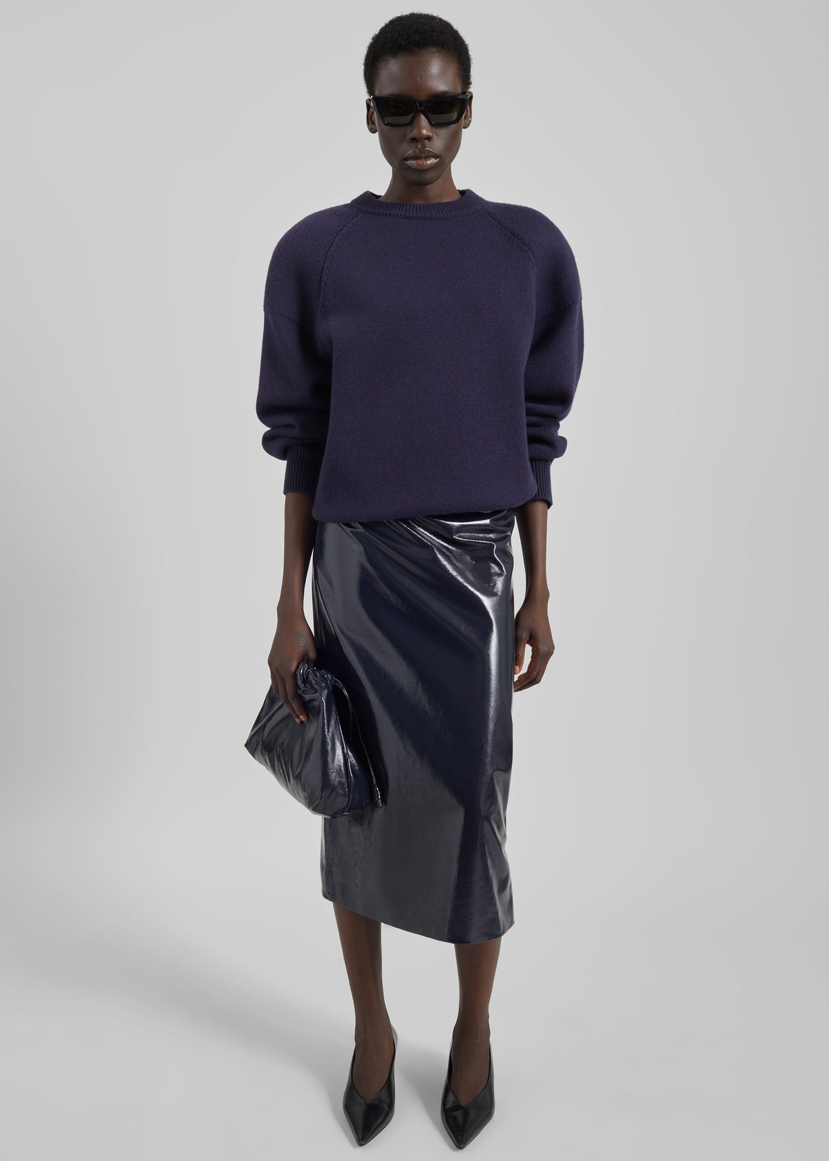 Samantha Crackled Faux Leather Zip Skirt - Dark Navy