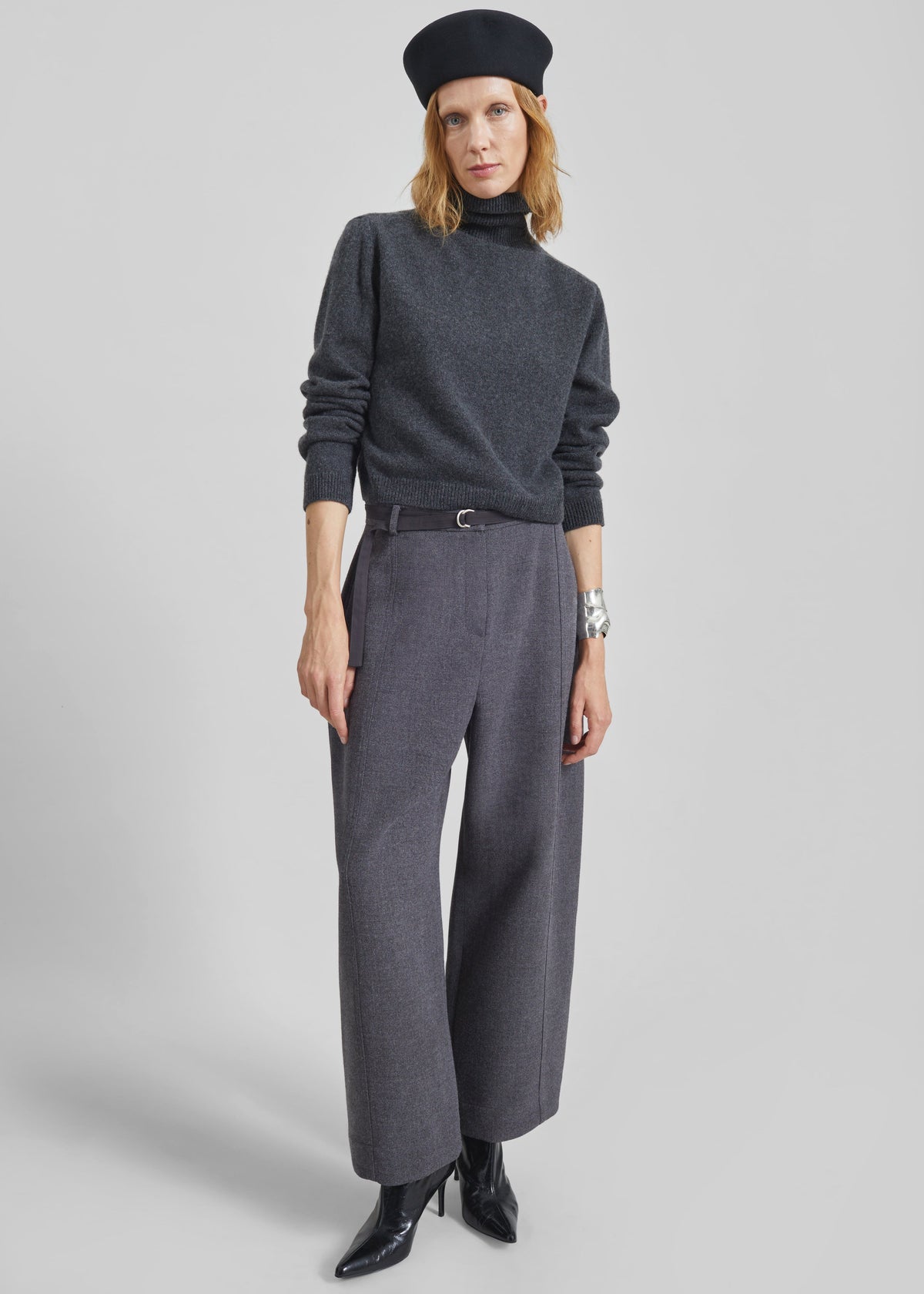 Sanve Tapered Leg Pants - Dark Grey Melange - 6