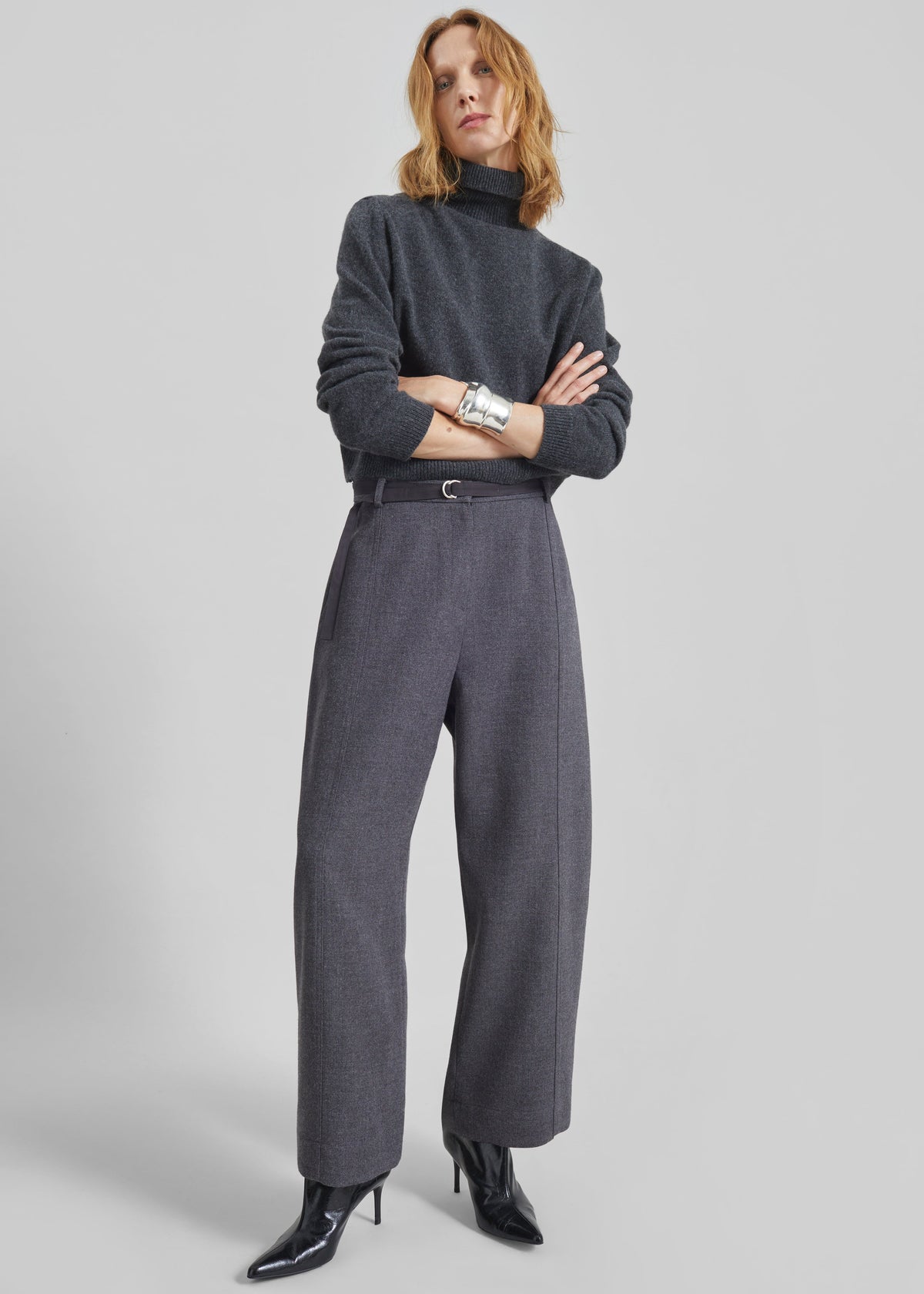 Sanve Tapered Leg Pants - Dark Grey Melange - 1