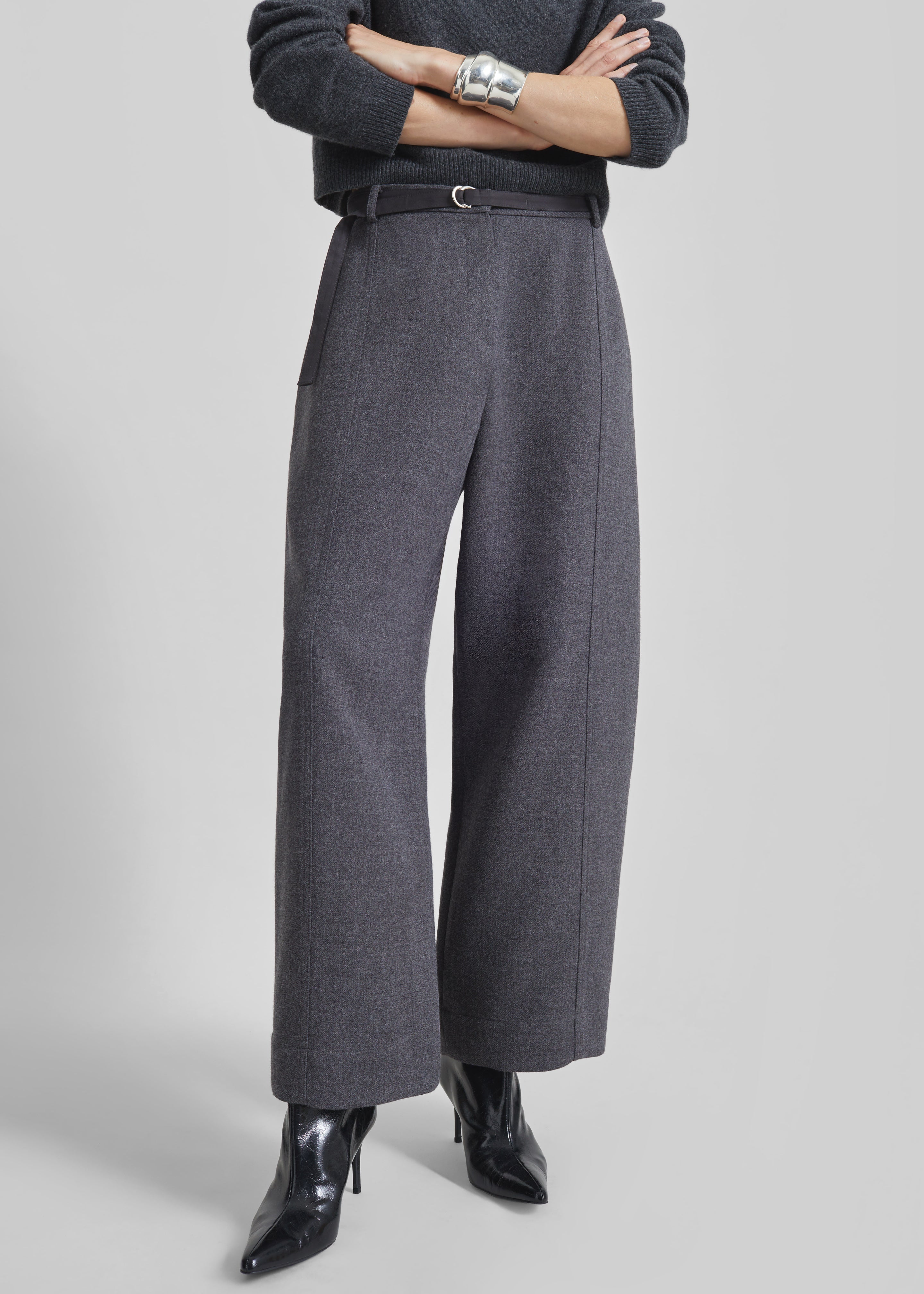 Sanve Tapered Leg Pants - Dark Grey Melange - 5