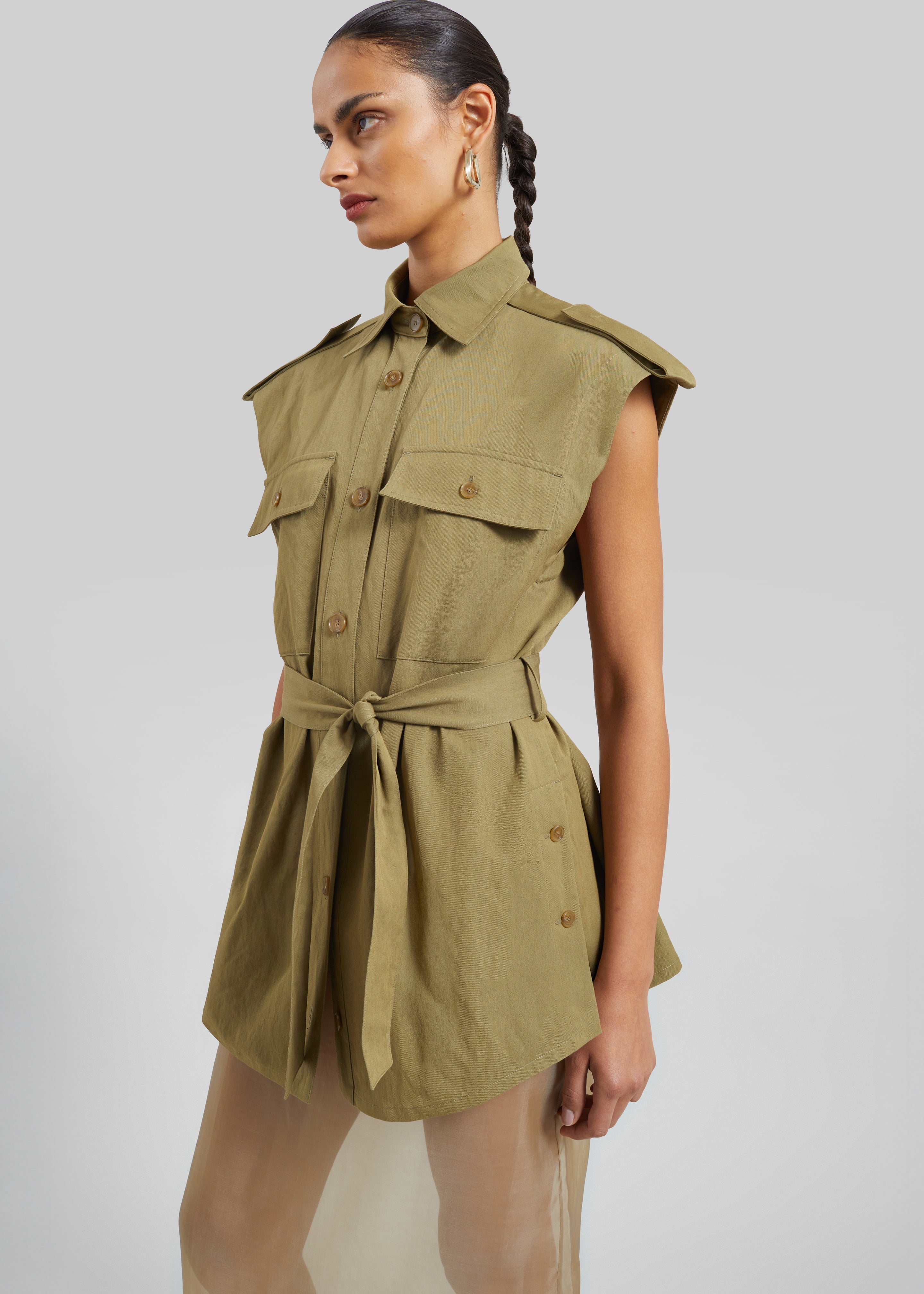 Sarah Sleeveless Cargo Mini Dress - Olive - 1