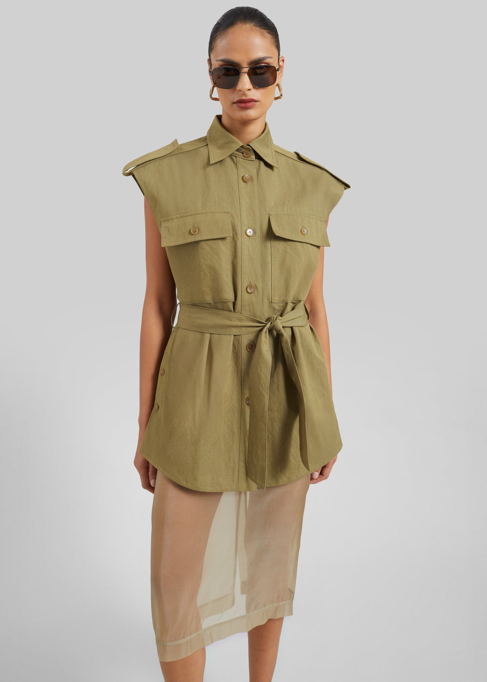 Sarah Sleeveless Cargo Mini Dress - Olive - 1