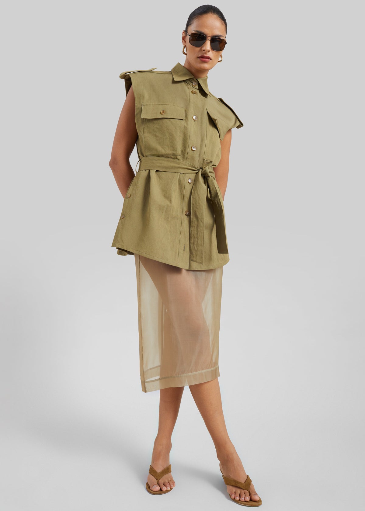 Sarah Sleeveless Cargo Mini Dress - Olive - 3