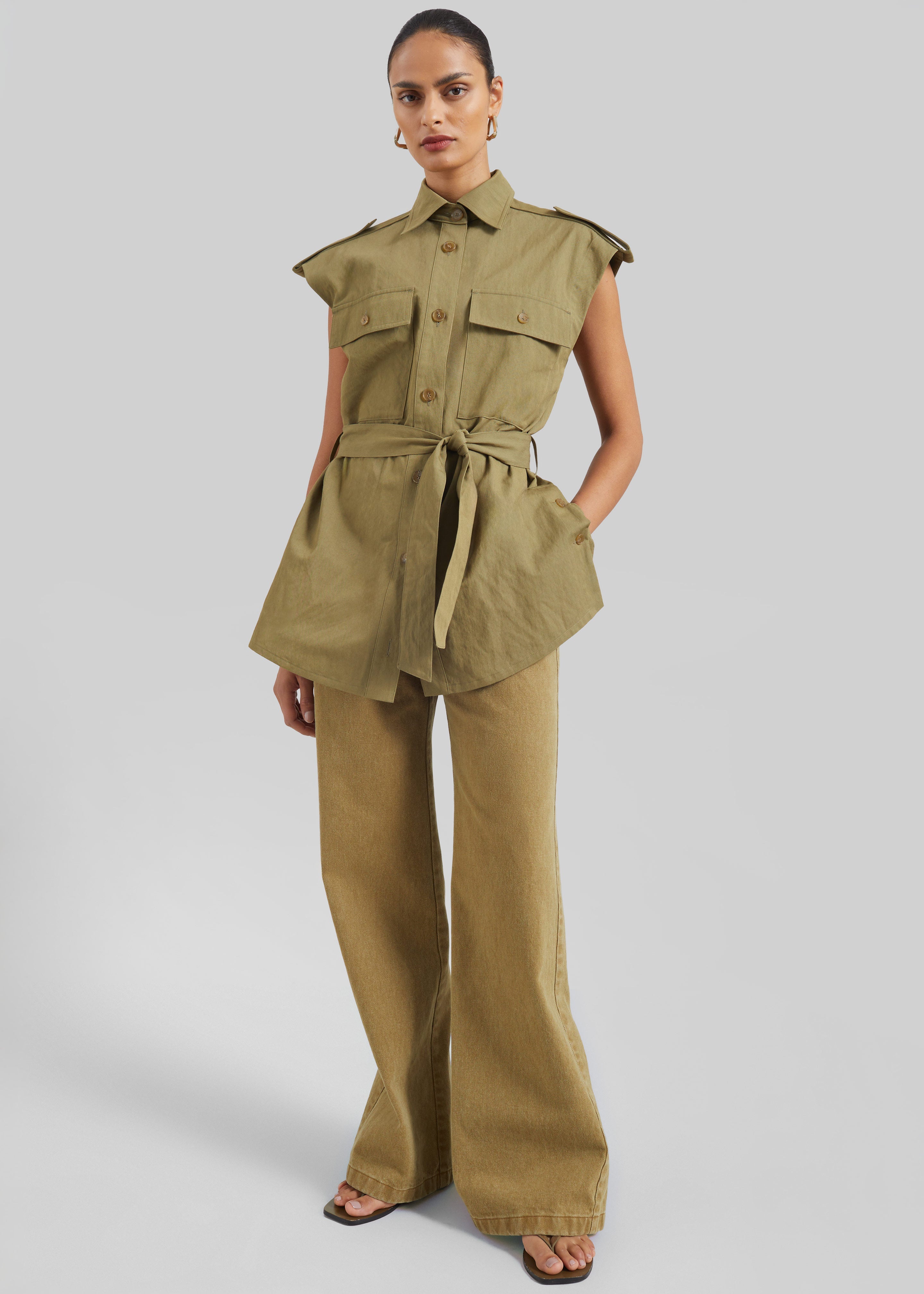 Sarah Sleeveless Cargo Mini Dress - Olive - 5