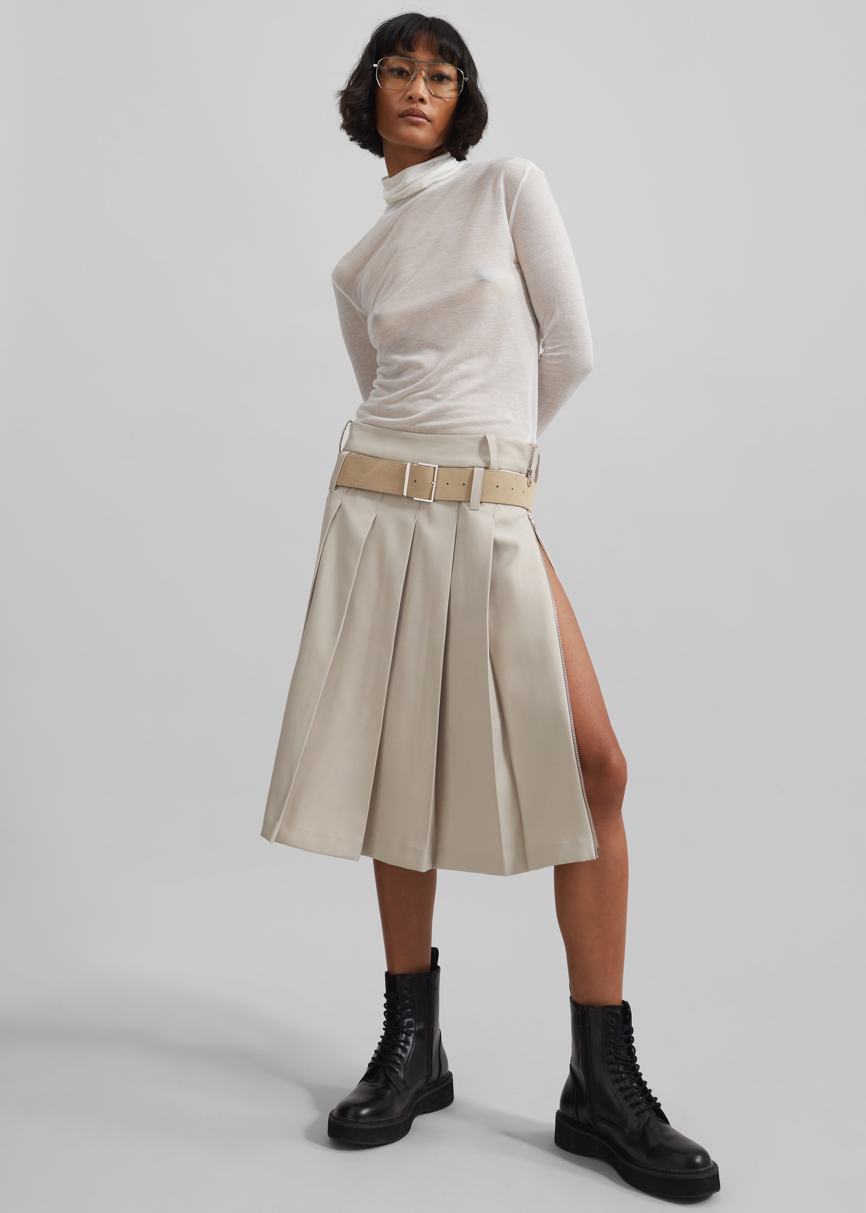 Sarina Pleated Skirt - Beige - 2