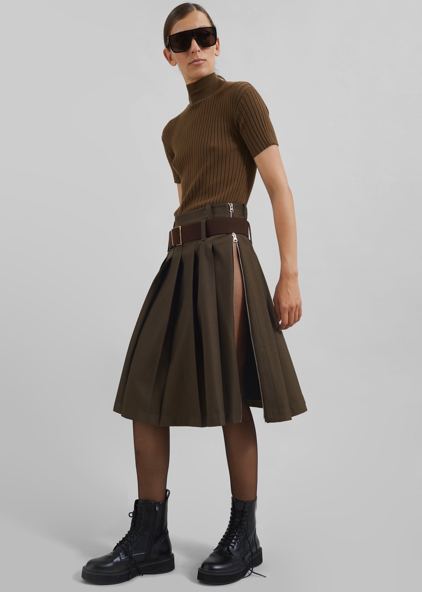 Sarina Pleated Skirt - Brown