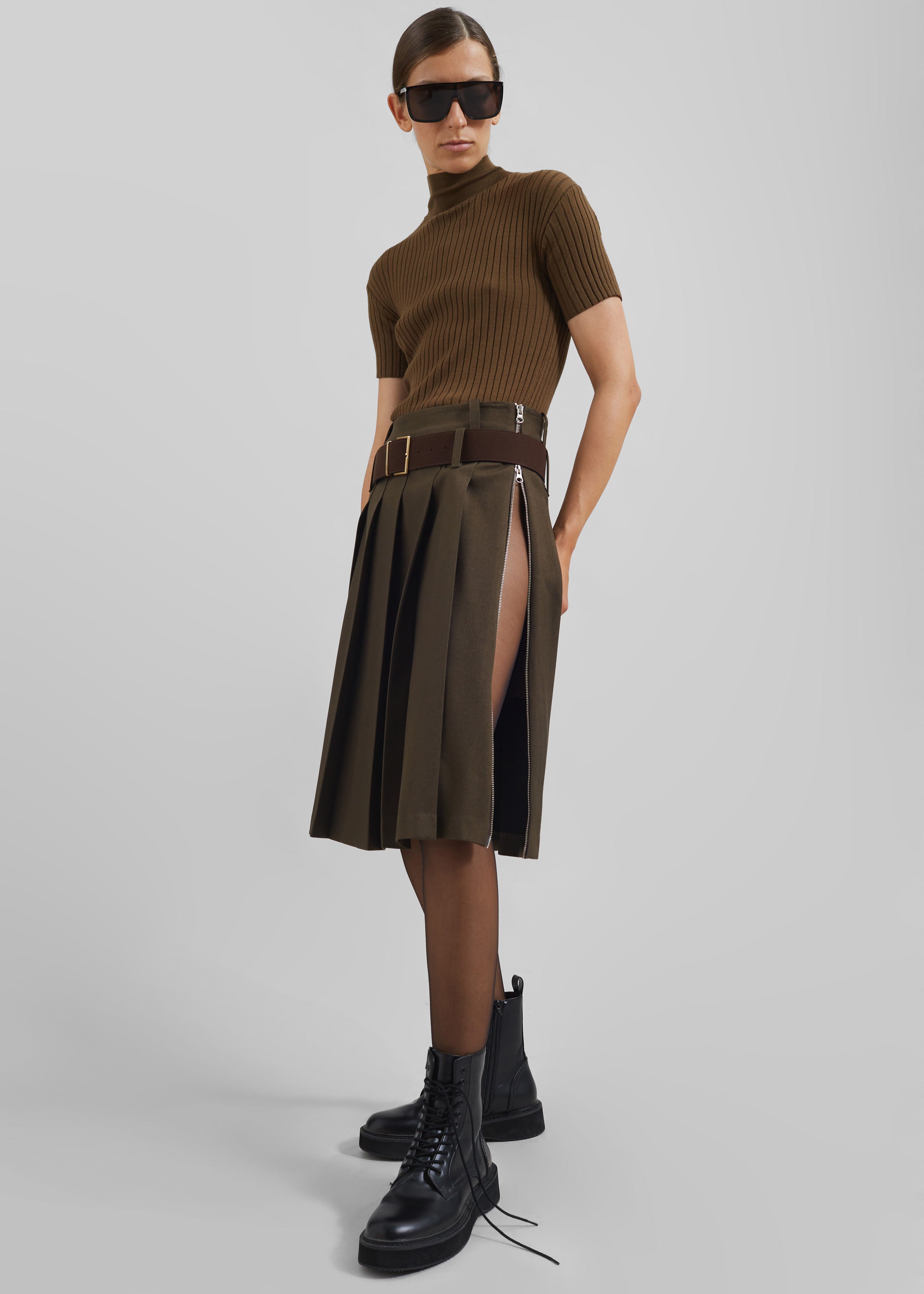 Sarina Pleated Skirt - Brown - 4