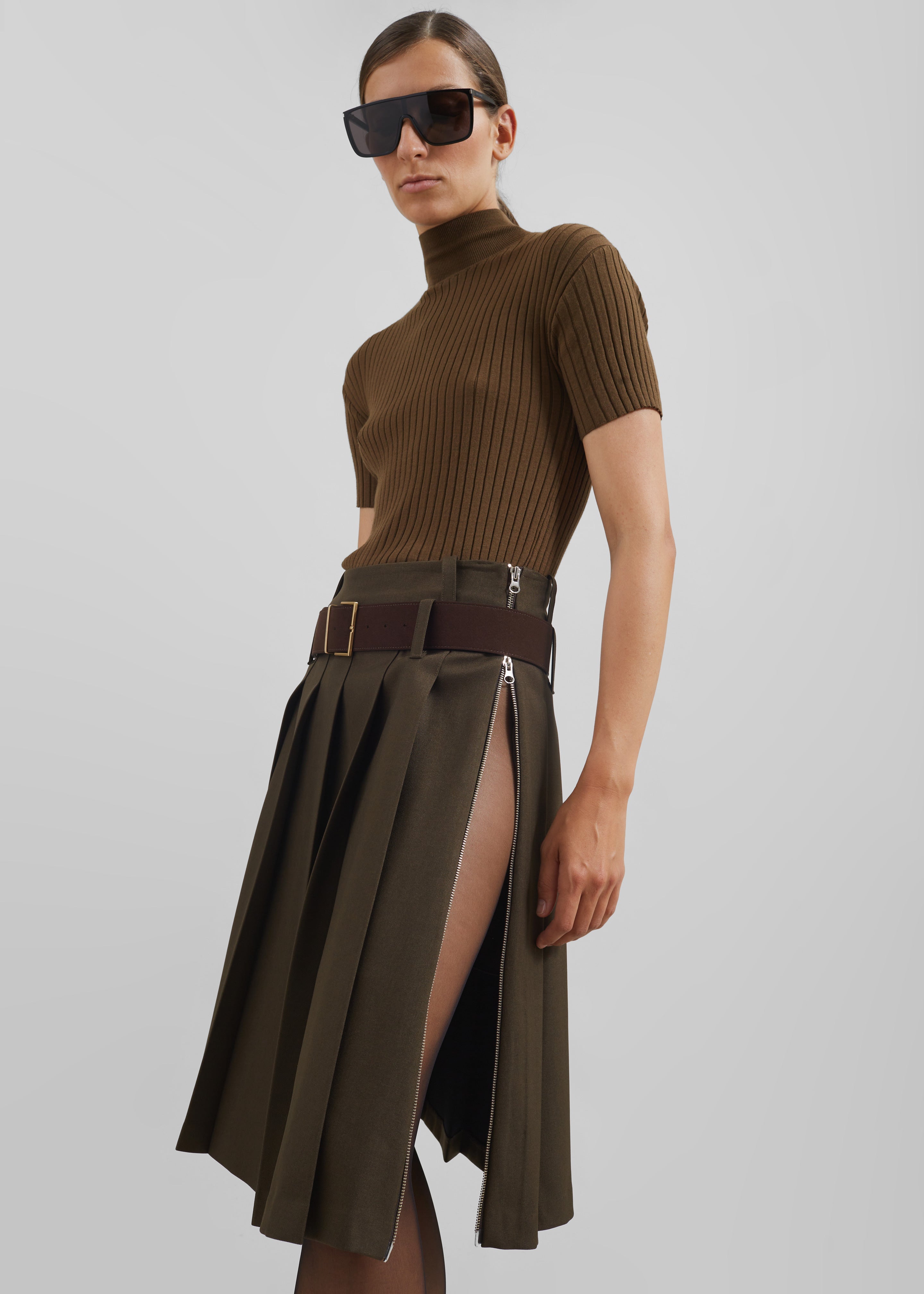 Sarina Pleated Skirt - Brown - 2