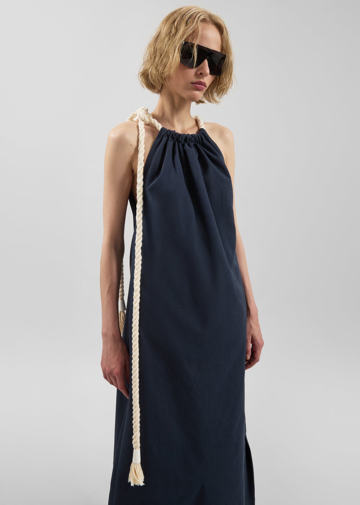 Sarnico Rope-Tie Halter Dress - Navy - 2